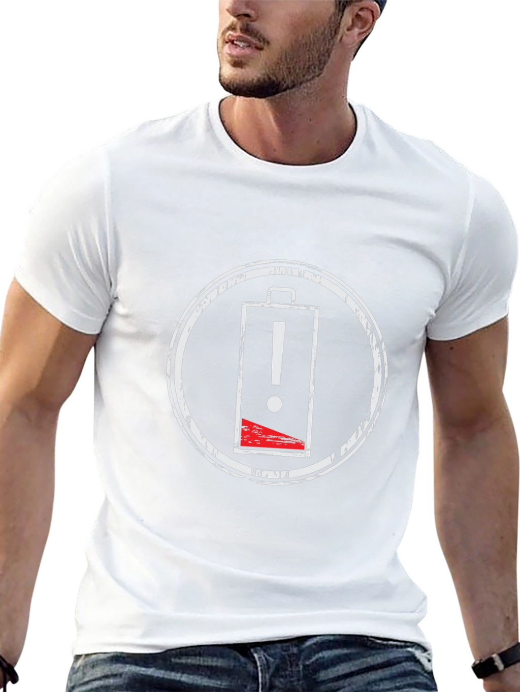 Low Battery Warning Black T-Shirt - Distressed Graphic Tee