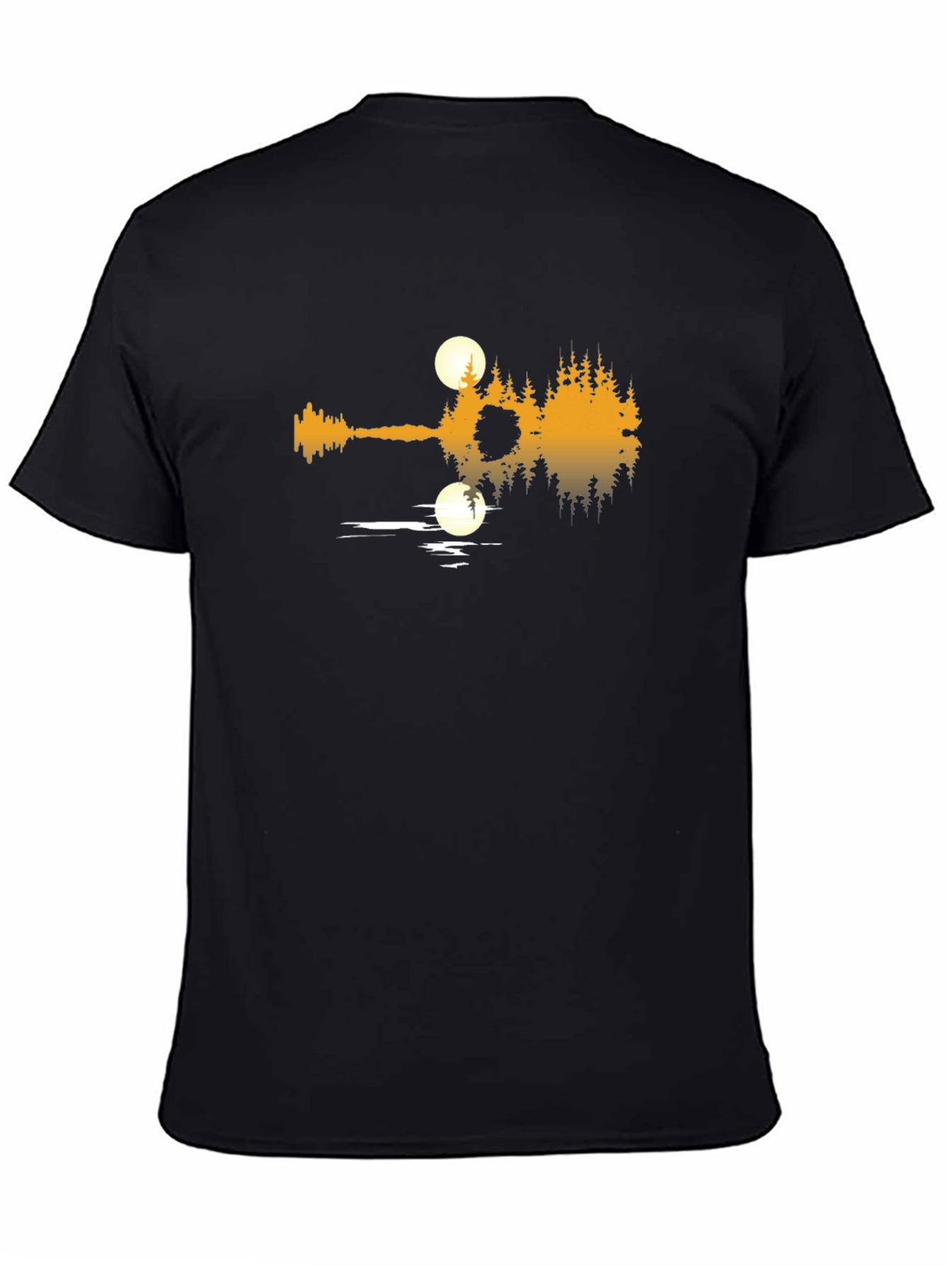 Guitar Lake Reflection Graphic T-Shirt - Black