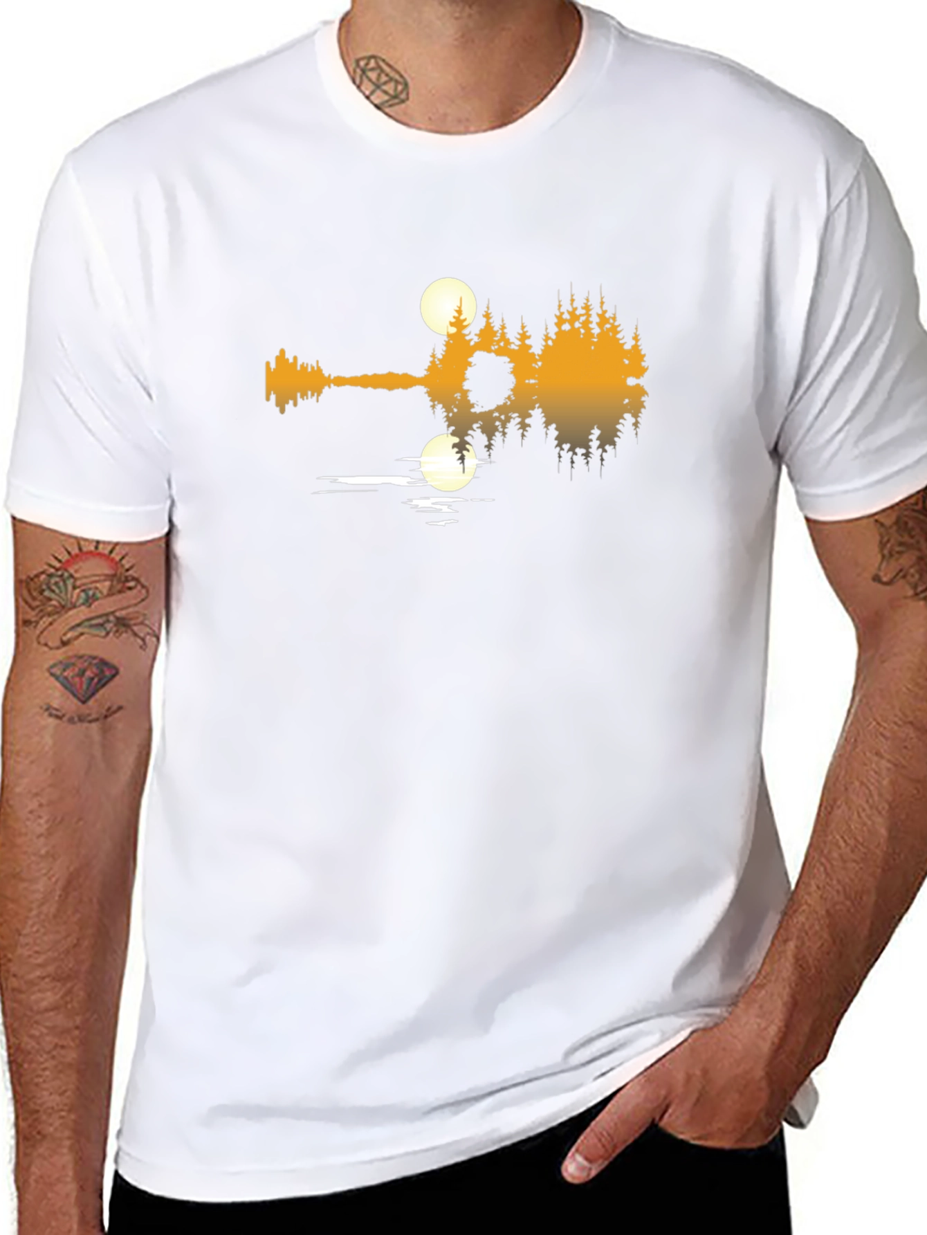 Guitar Lake Reflection Graphic T-Shirt - Black