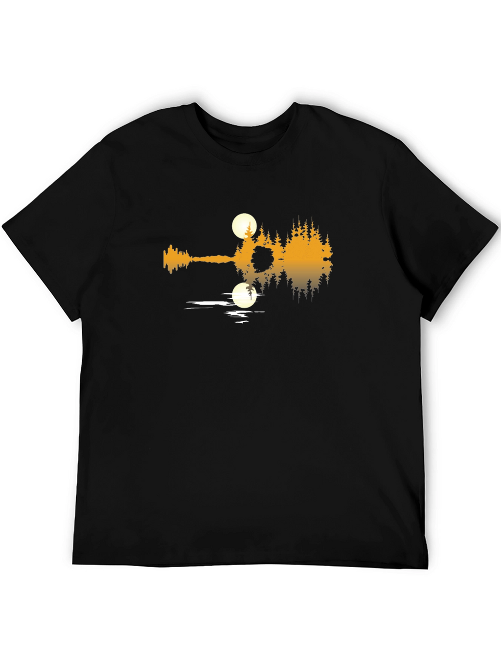 Guitar Lake Reflection Graphic T-Shirt - Black