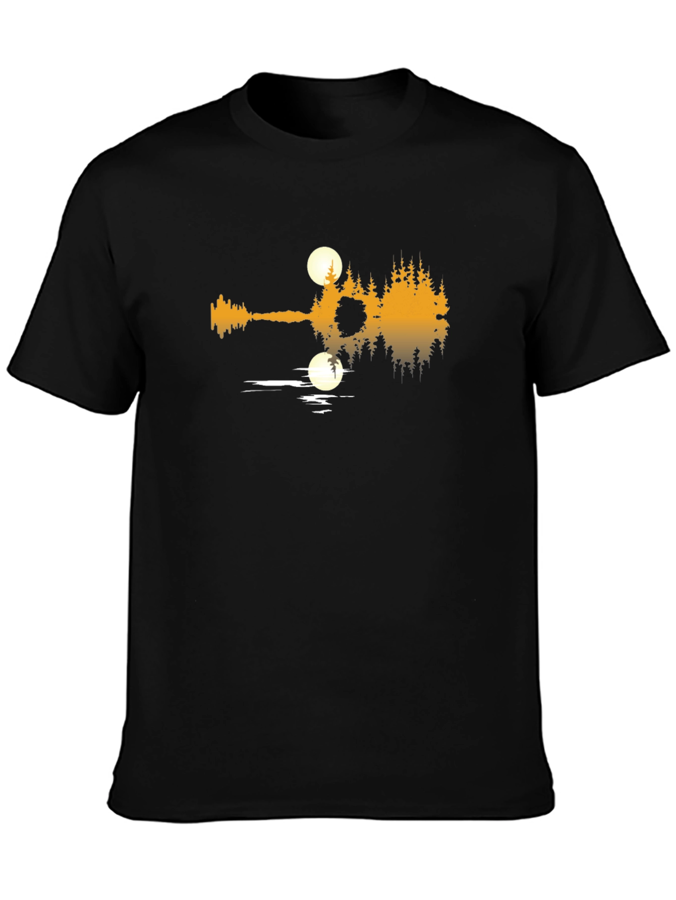Guitar Lake Reflection Graphic T-Shirt - Black