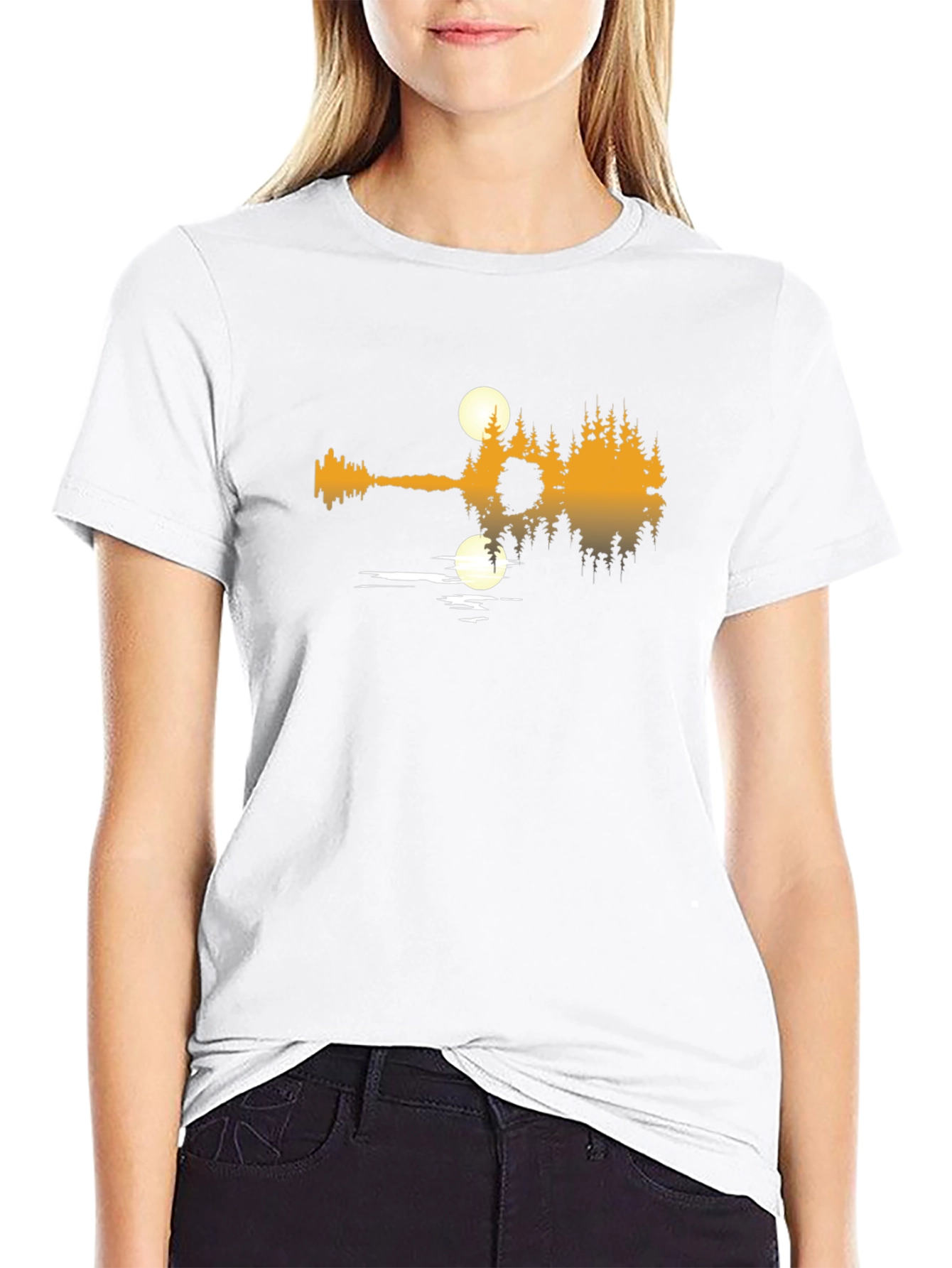 Guitar Lake Reflection Graphic T-Shirt - Black