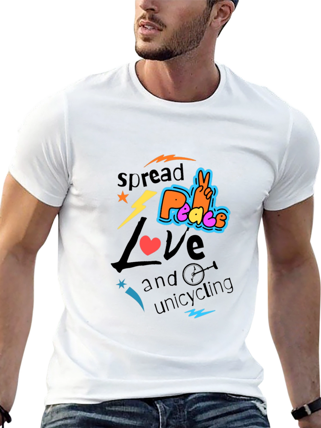 Spread Love Peace Unicycling Graphic T-Shirt