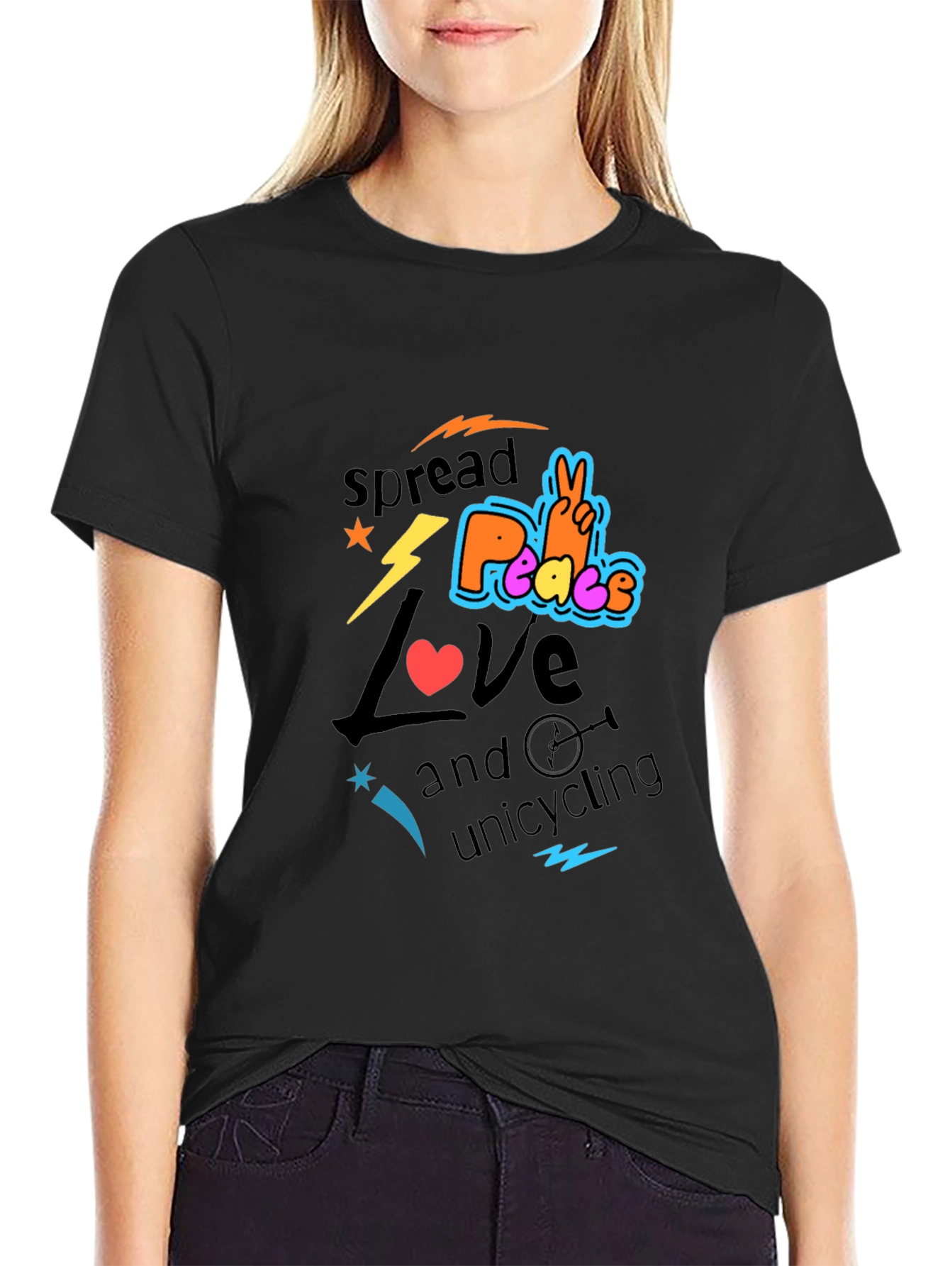 Spread Love Peace Unicycling Graphic T-Shirt