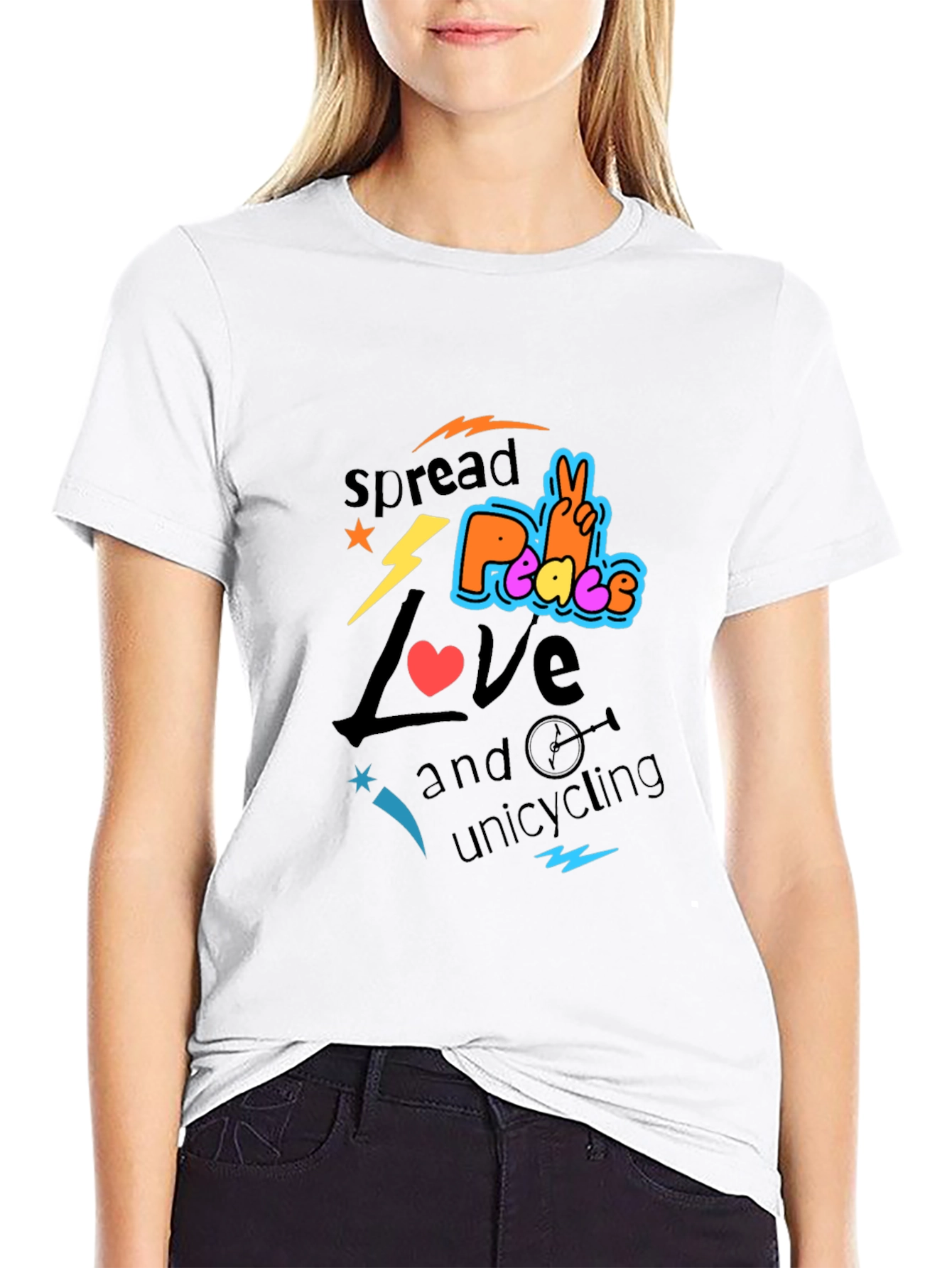 Spread Love Peace Unicycling Graphic T-Shirt