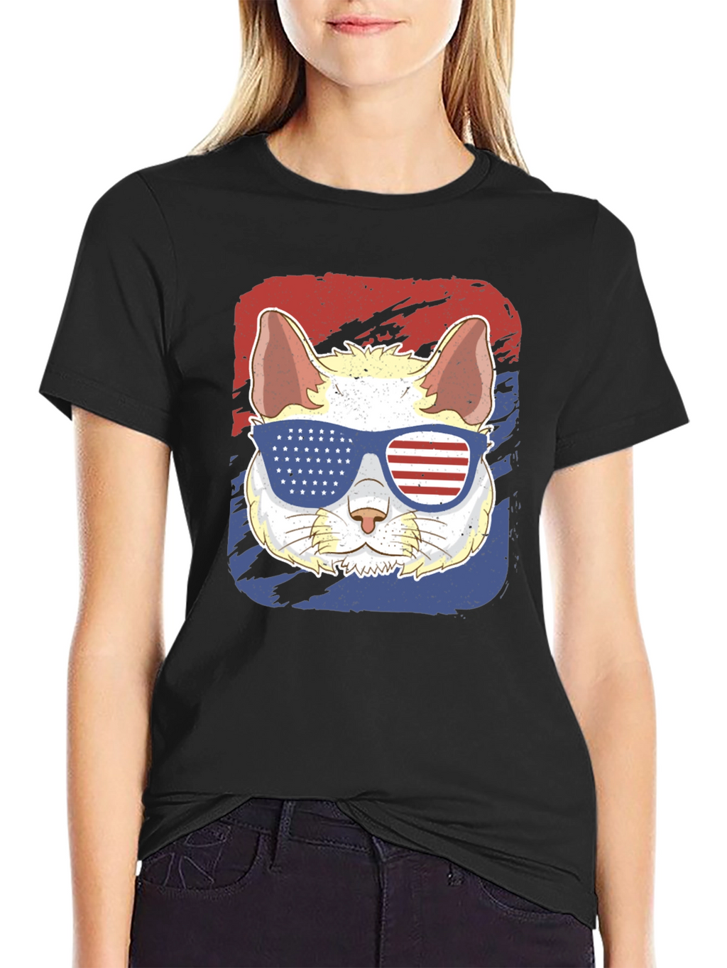 Patriotic Cat T-Shirt: USA Flag Sunglasses