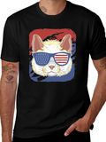 Patriotic Cat T-Shirt: USA Flag Sunglasses