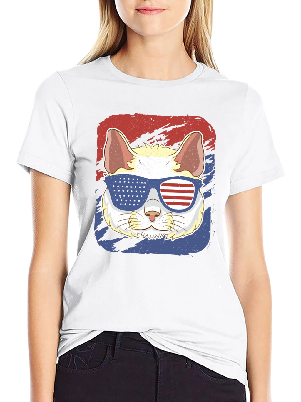 Patriotic Cat T-Shirt: USA Flag Sunglasses