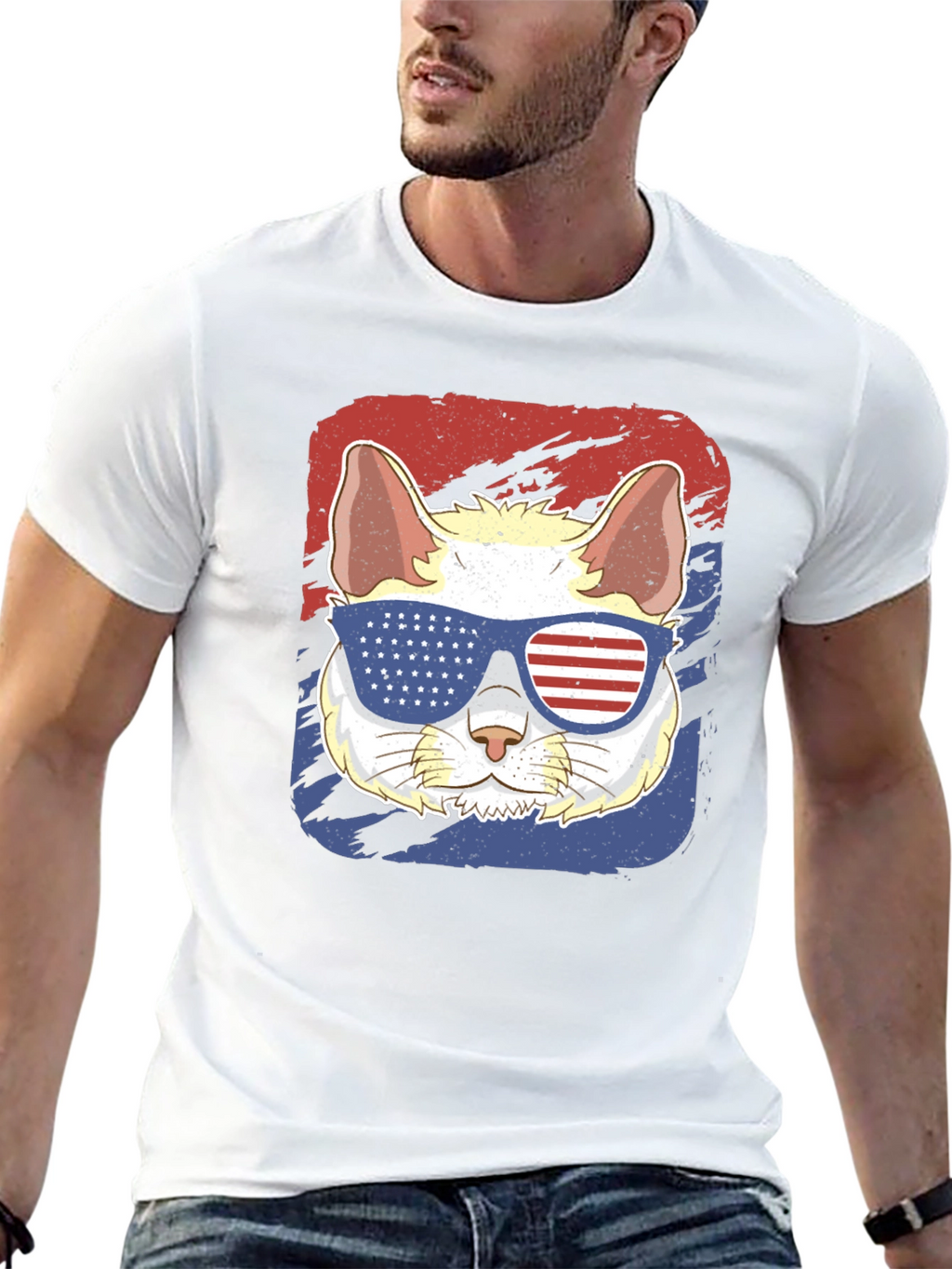 Patriotic Cat T-Shirt: USA Flag Sunglasses