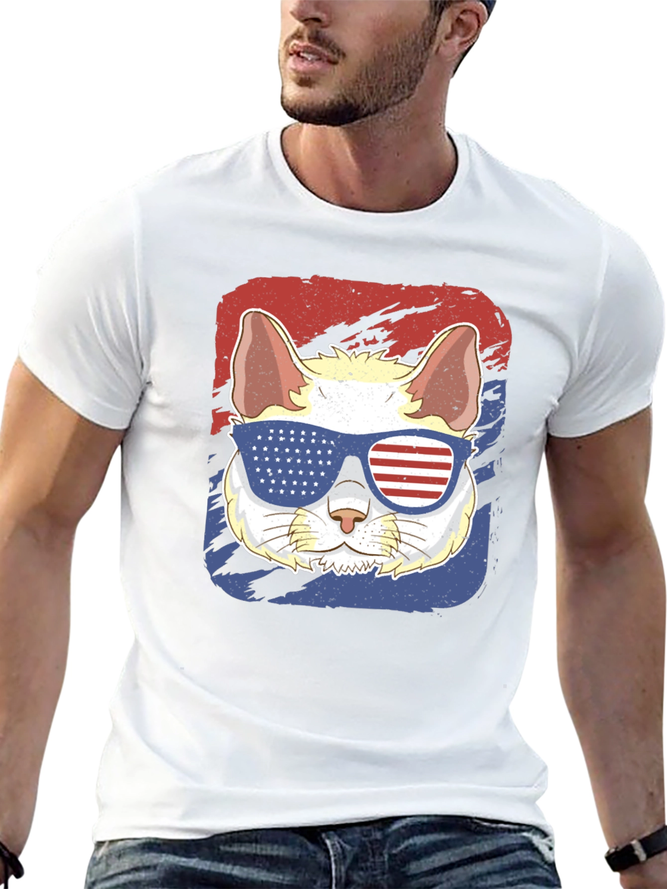 Patriotic Cat T-Shirt: USA Flag Sunglasses