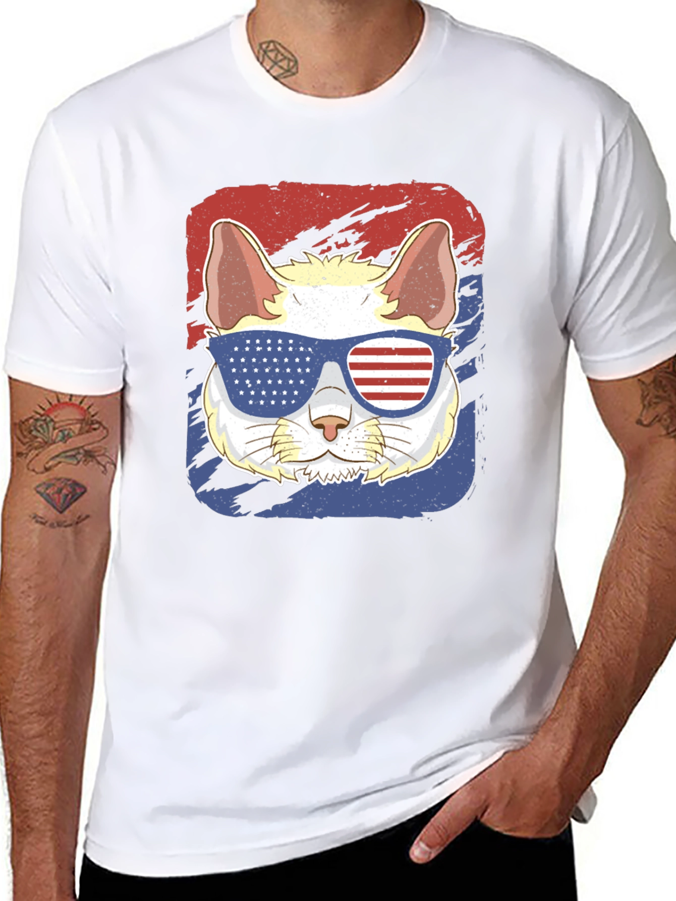 Patriotic Cat T-Shirt: USA Flag Sunglasses