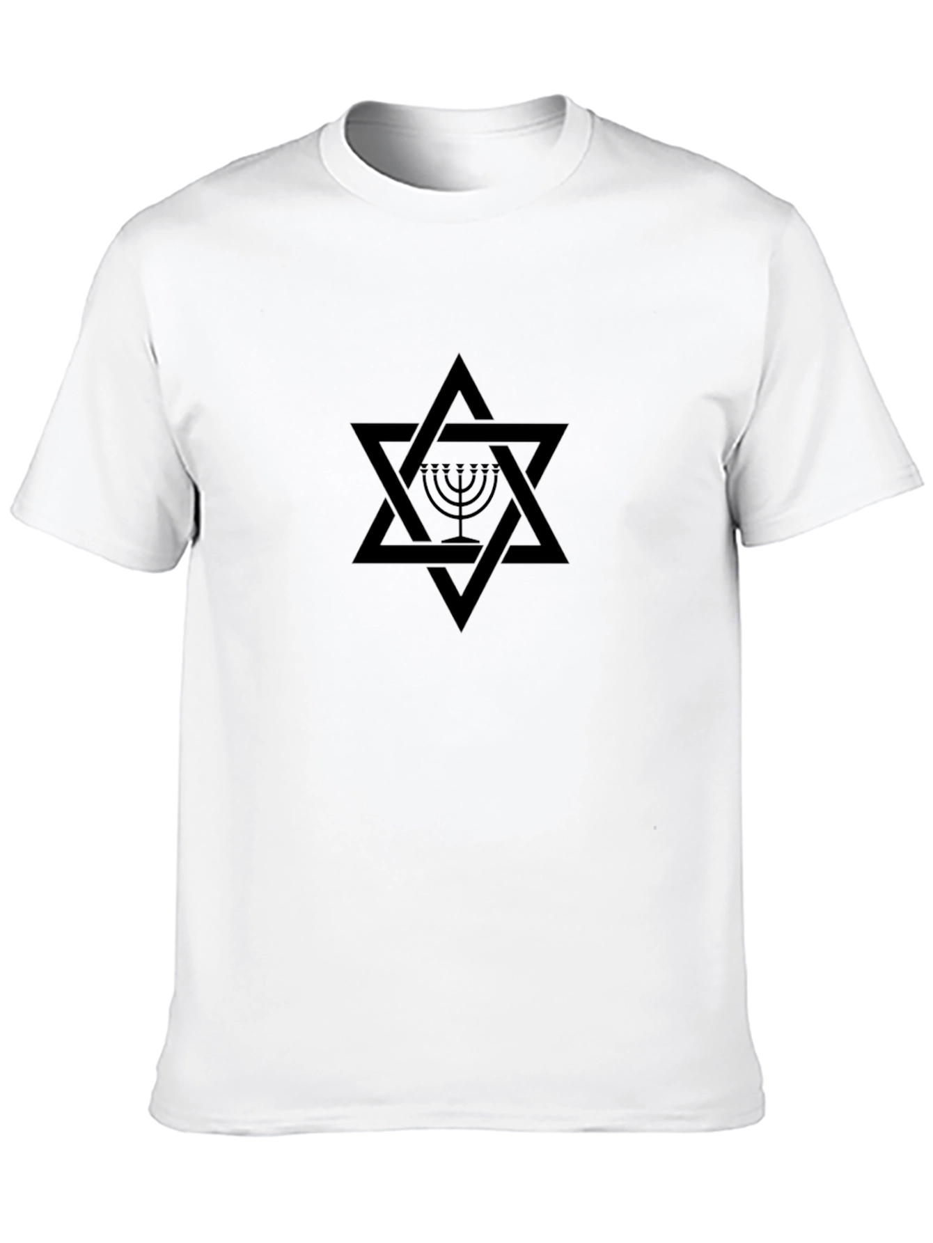 Mens Black T-Shirt with Star of David & Menorah Design