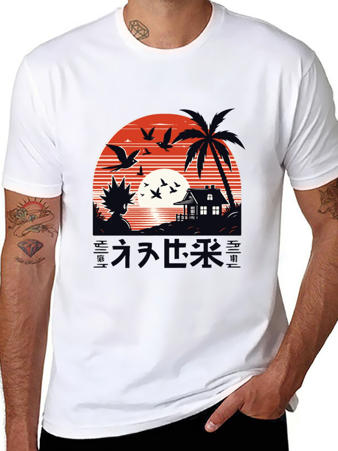 Anime Graphic Tee - Sunset Island Design