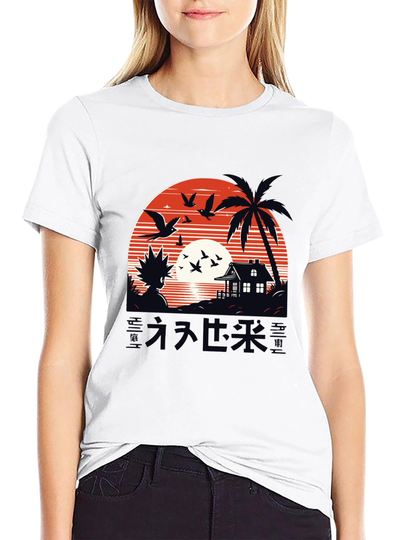 Anime Graphic Tee - Sunset Island Design