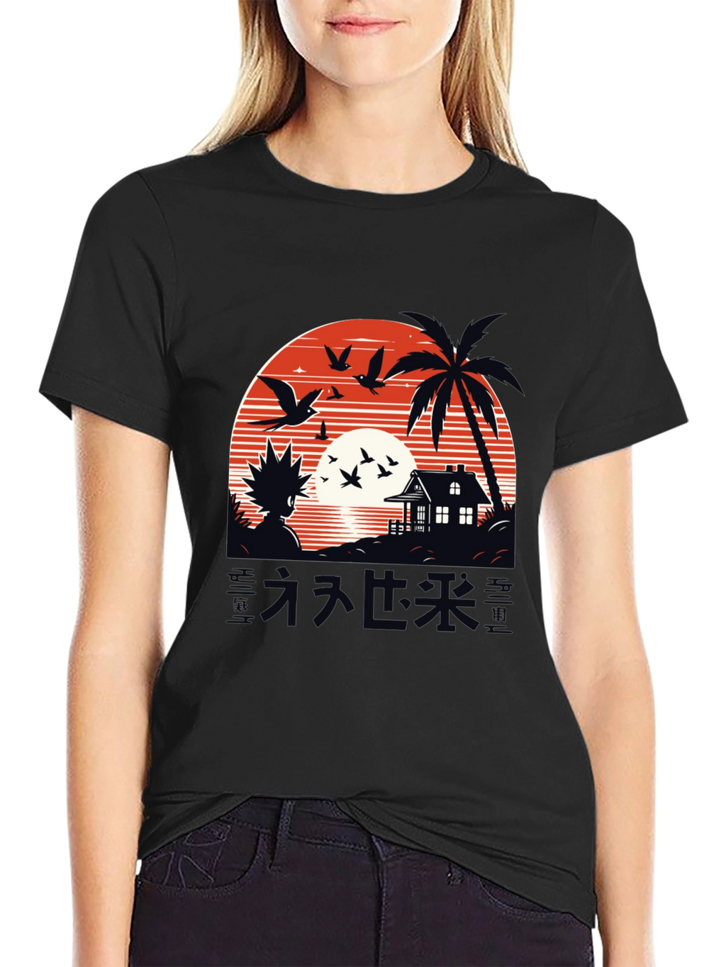 Anime Graphic Tee - Sunset Island Design