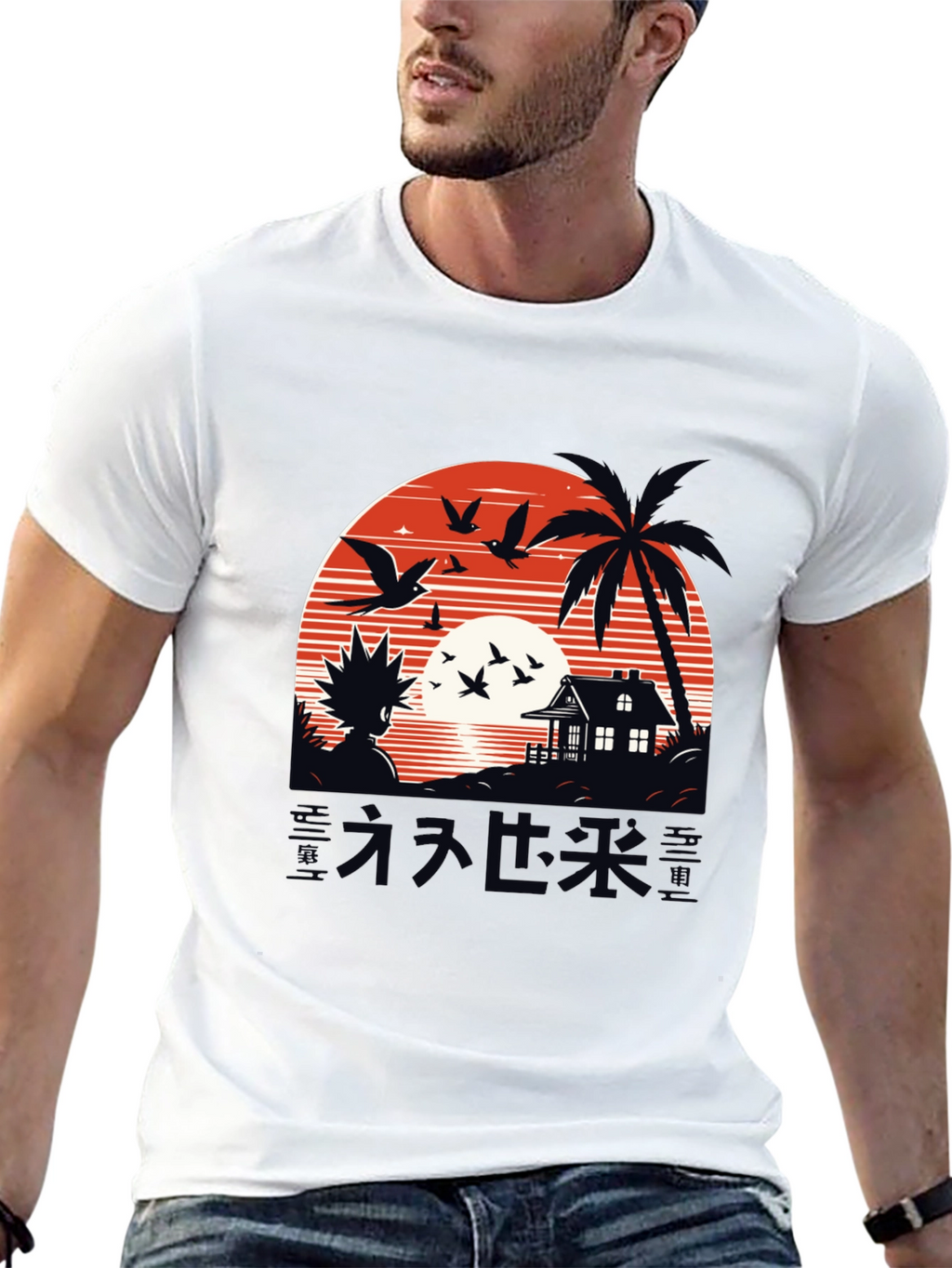 Anime Graphic Tee - Sunset Island Design