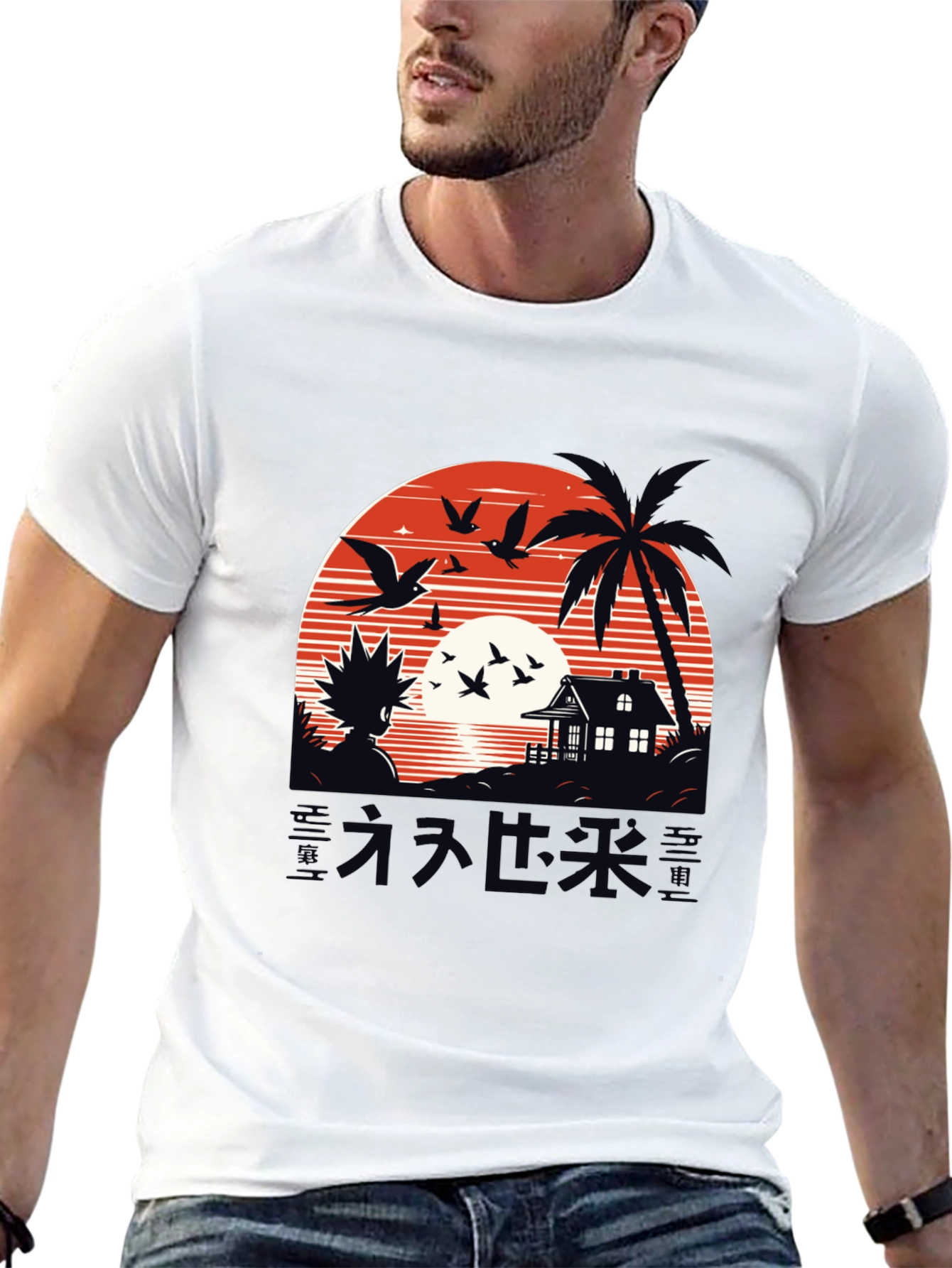 Anime Graphic Tee - Sunset Island Design