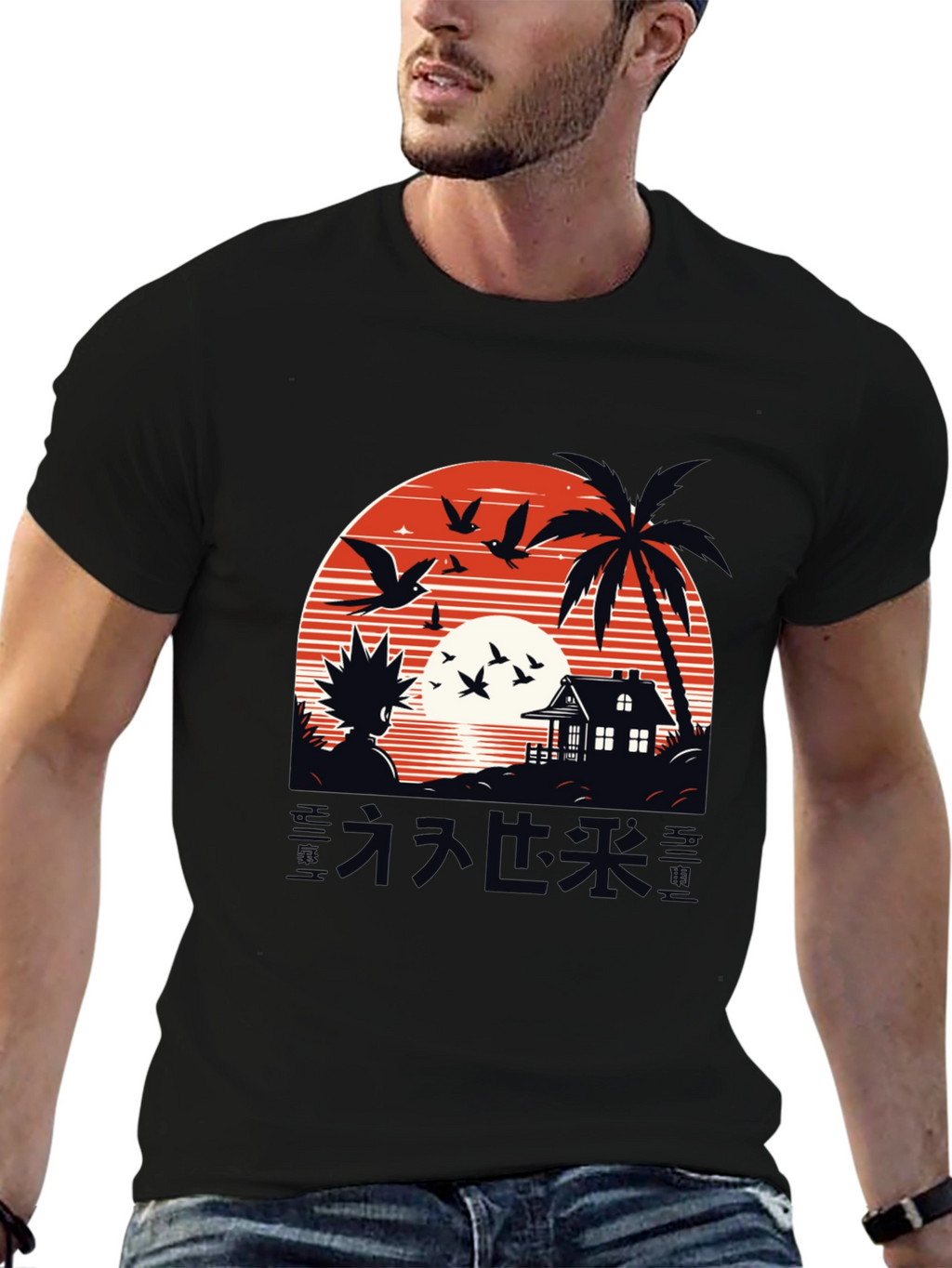 Anime Graphic Tee - Sunset Island Design