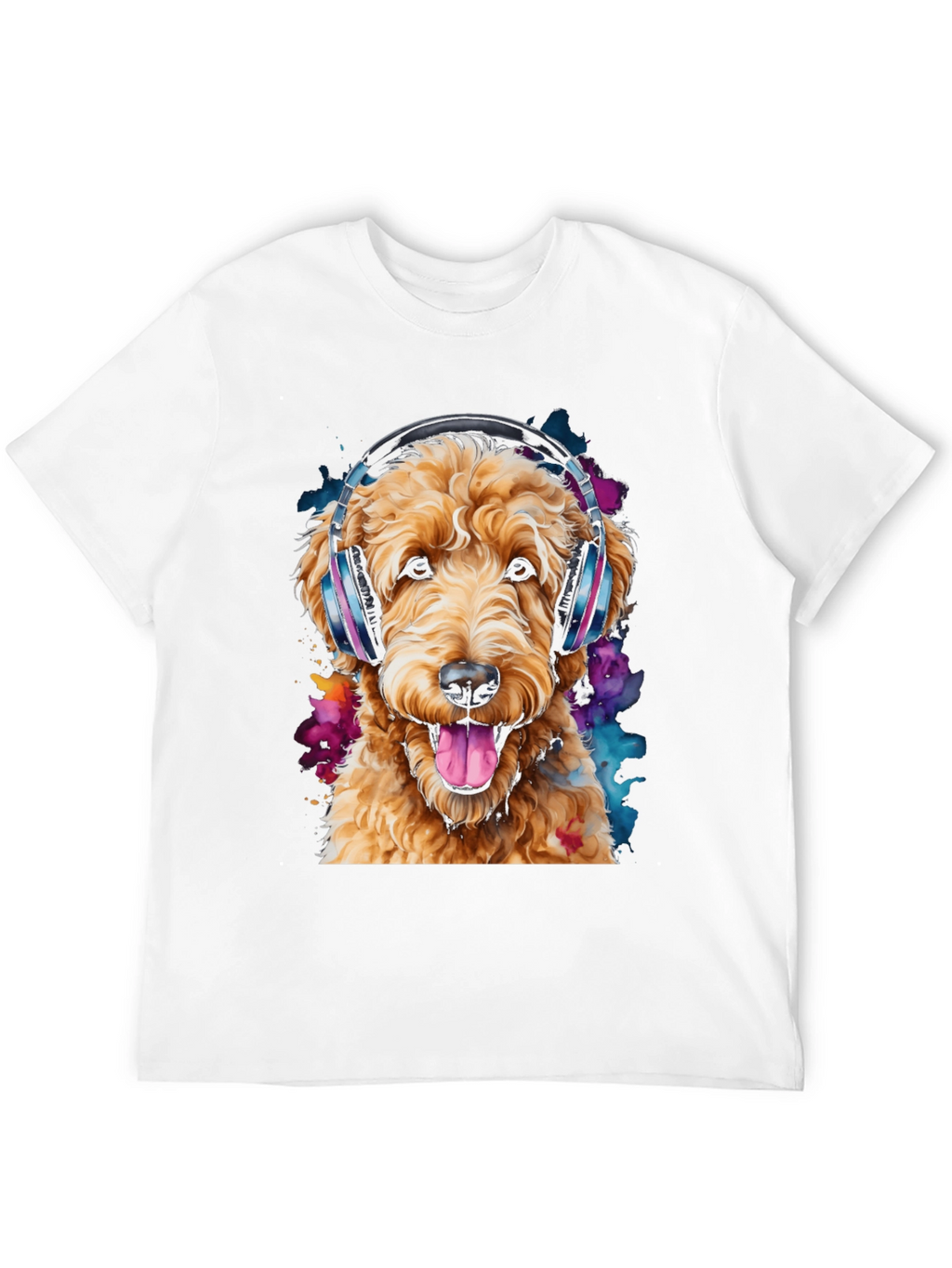 Dog with Headphones Black T-Shirt