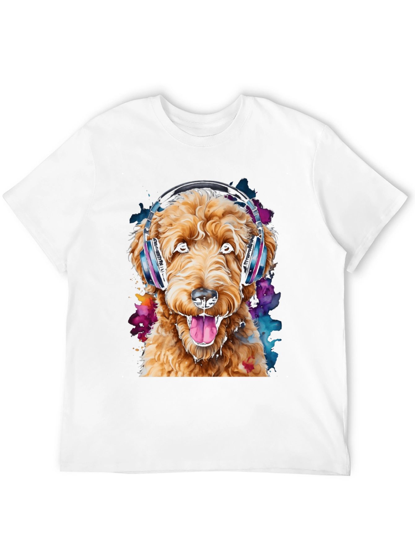 Dog with Headphones Black T-Shirt