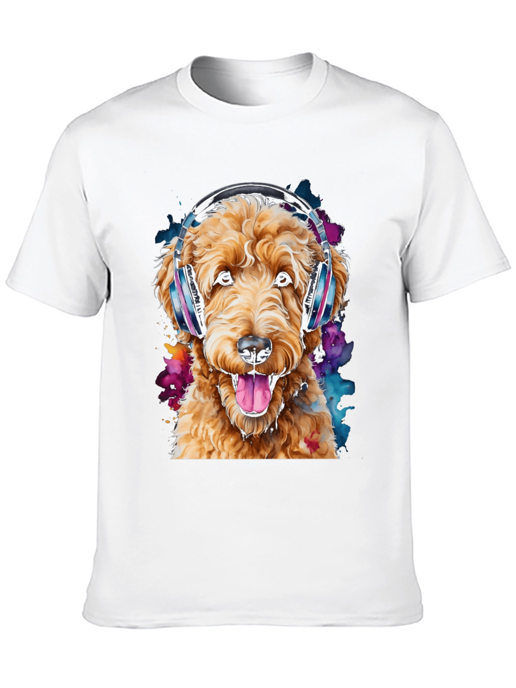 Dog with Headphones Black T-Shirt