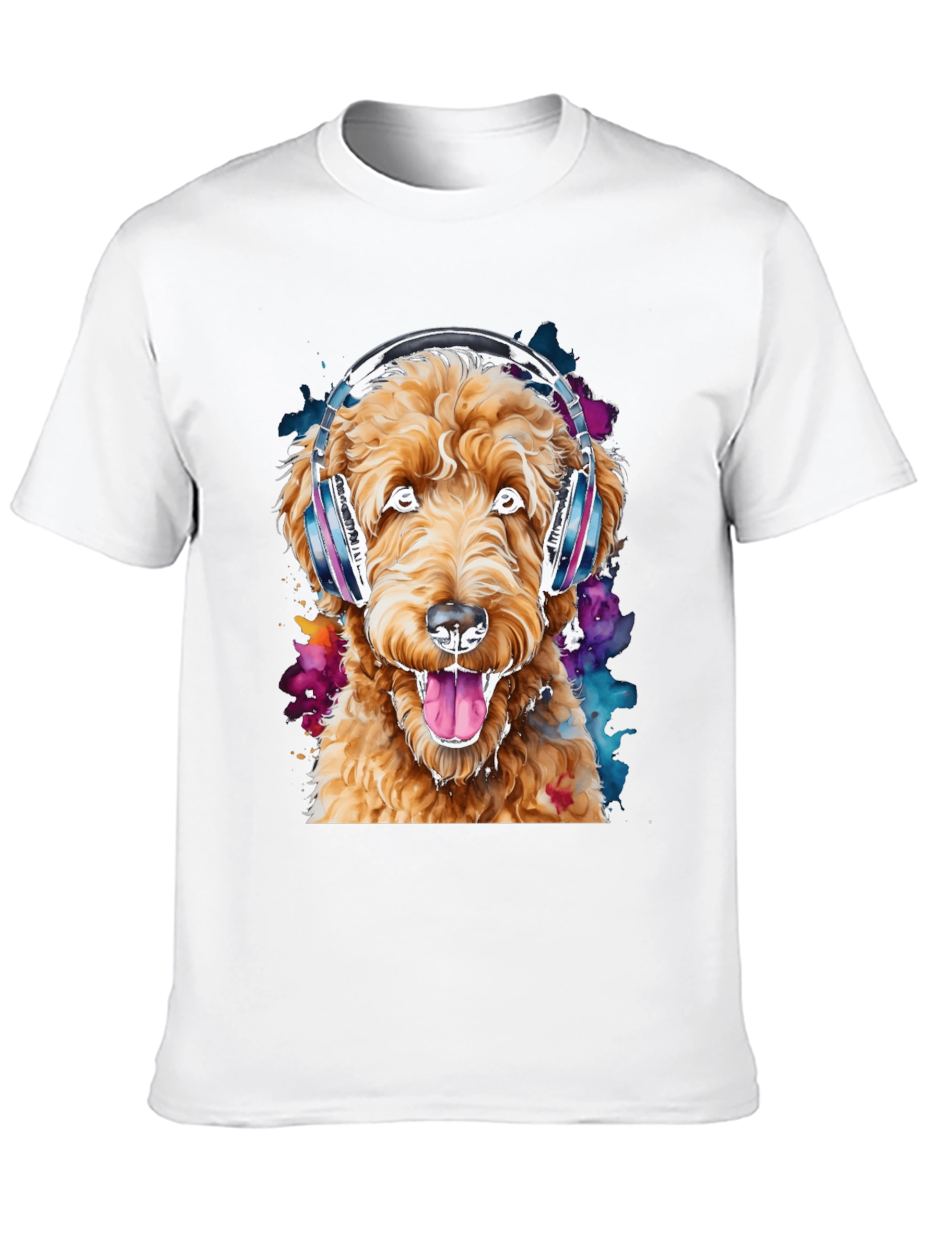 Dog with Headphones Black T-Shirt