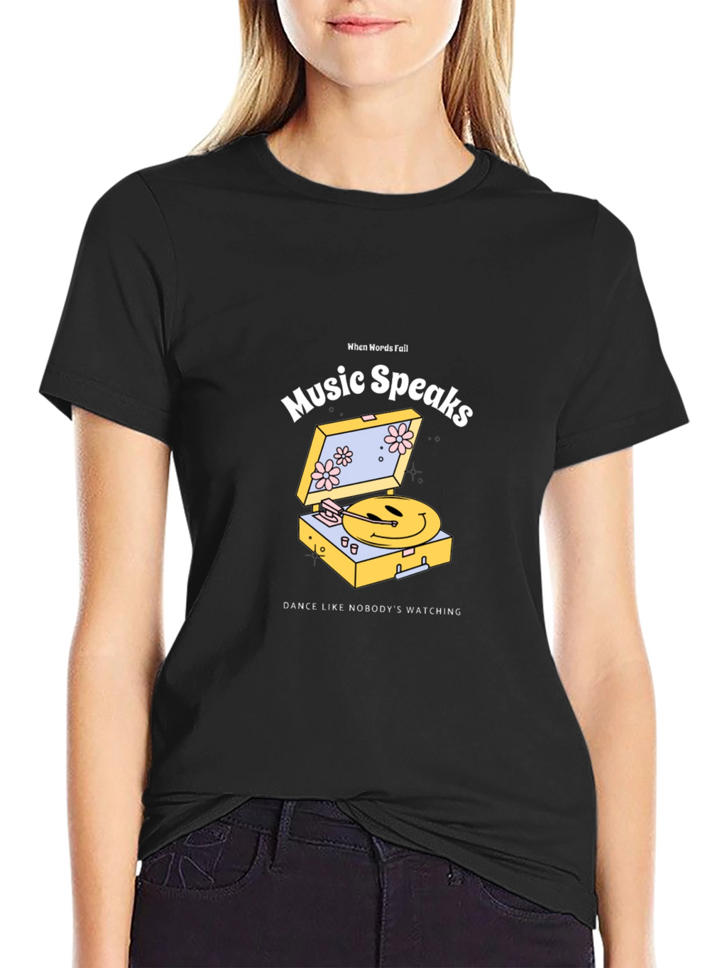Music Speaks Graphic Tee - Black Cotton T-Shirt