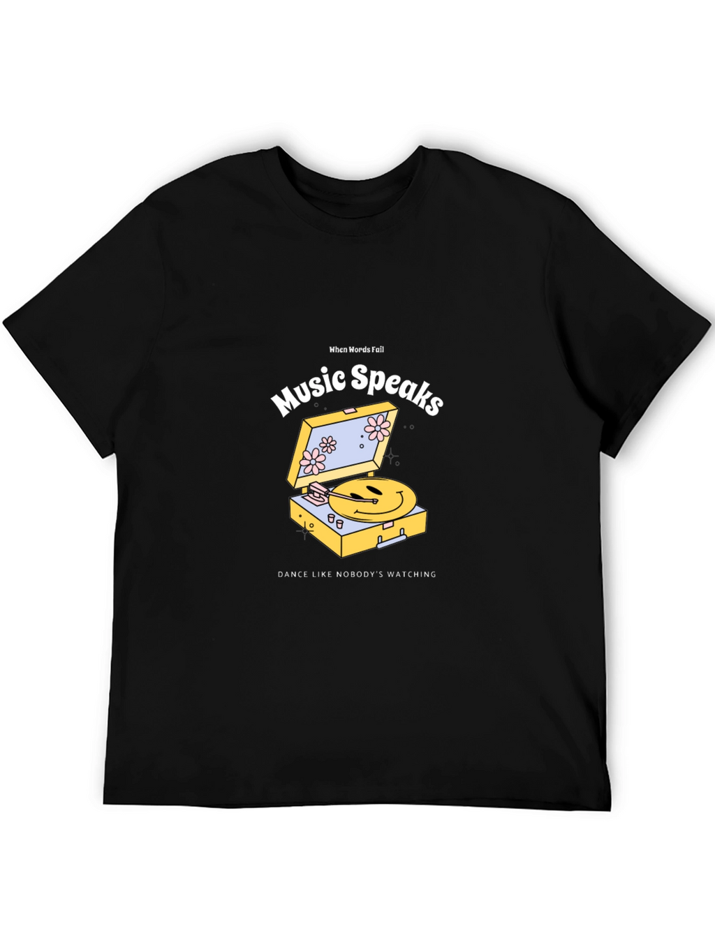 Music Speaks Graphic Tee - Black Cotton T-Shirt