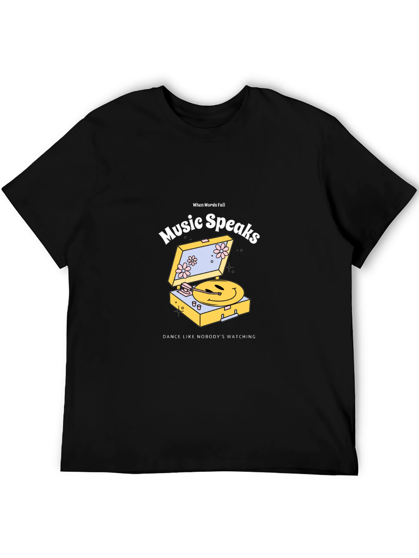 Music Speaks Graphic Tee - Black Cotton T-Shirt