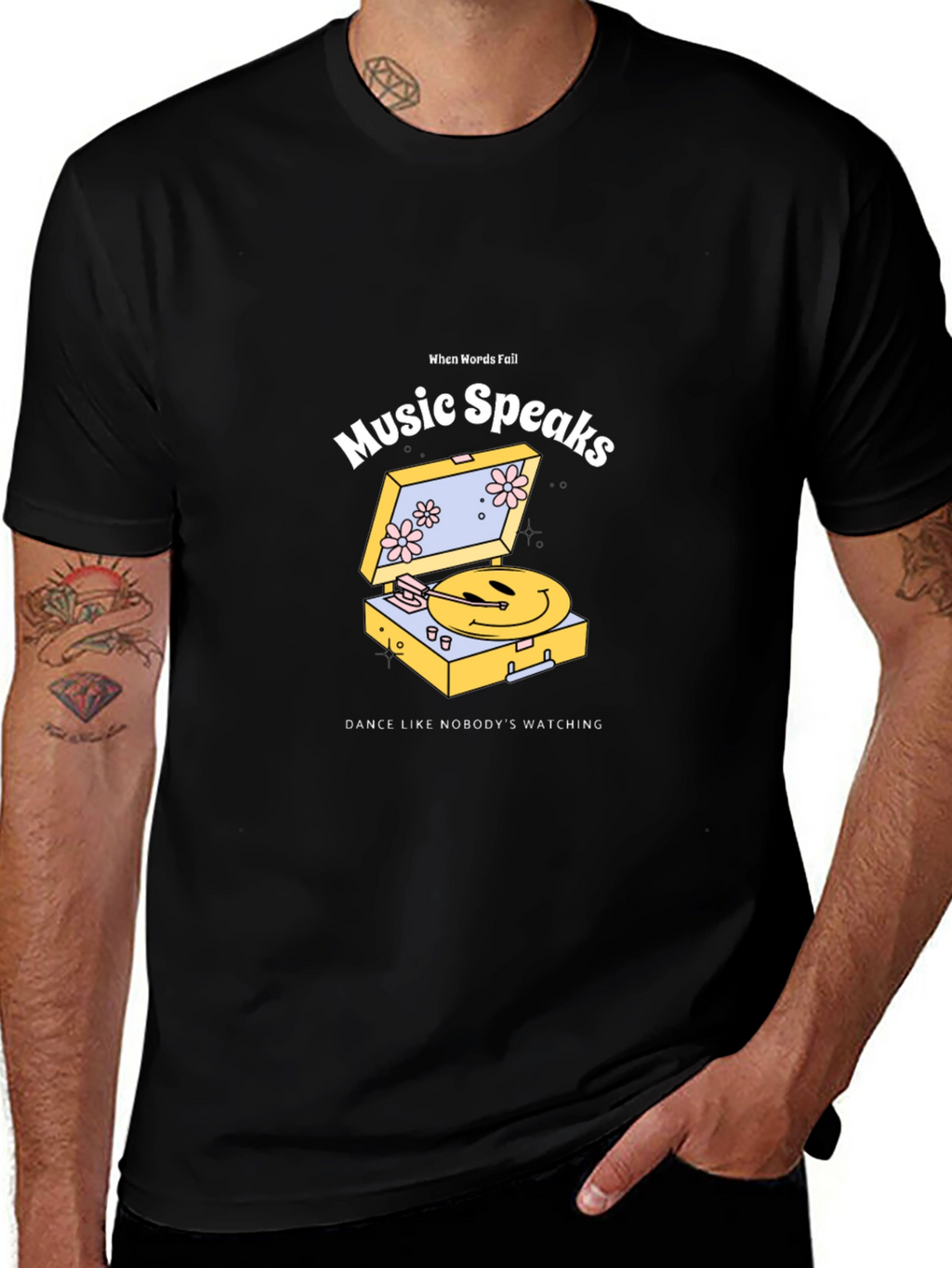Music Speaks Graphic Tee - Black Cotton T-Shirt