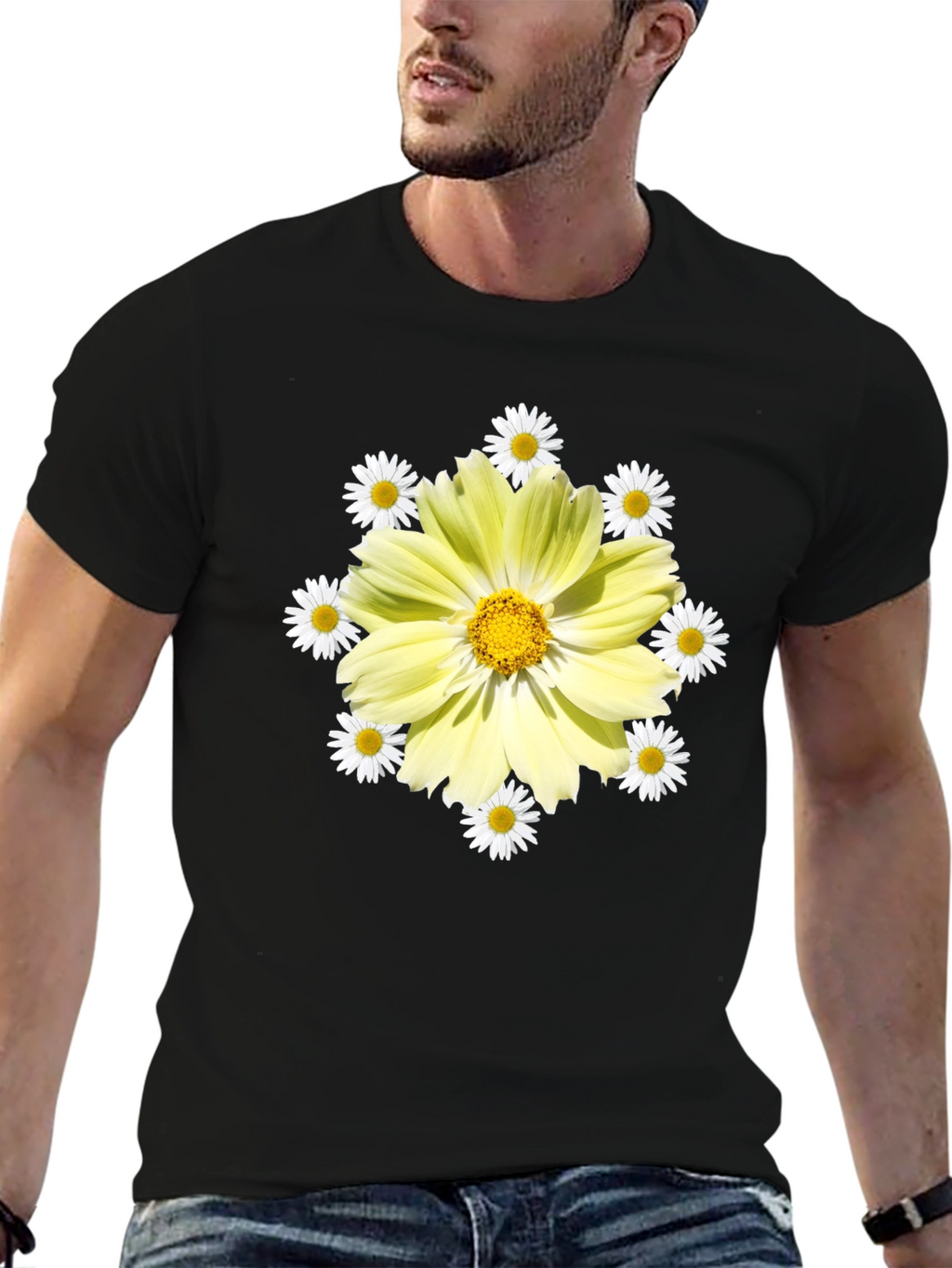Floral Graphic Tee - Sunny Yellow Daisy Design