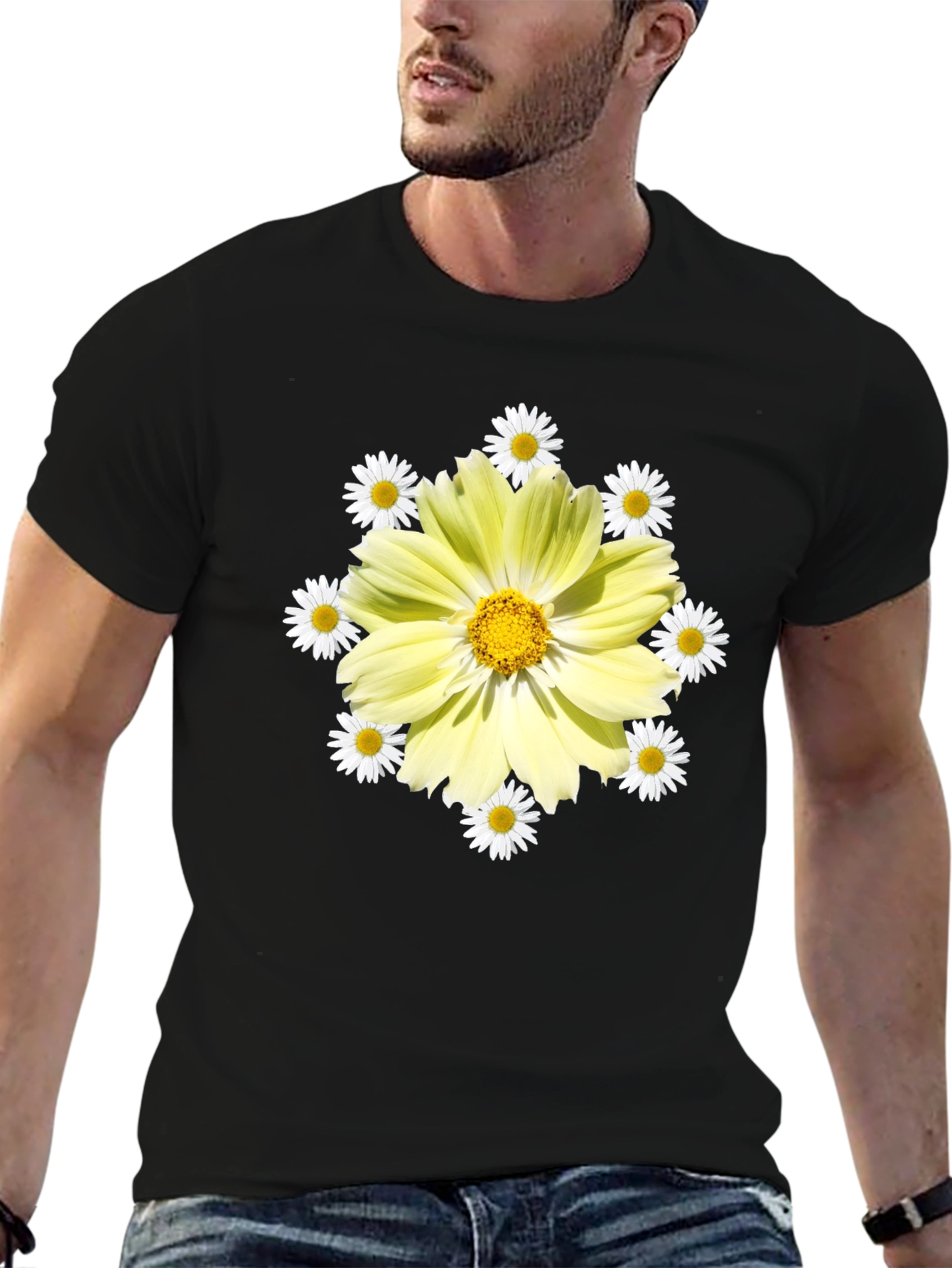 Floral Graphic Tee - Sunny Yellow Daisy Design