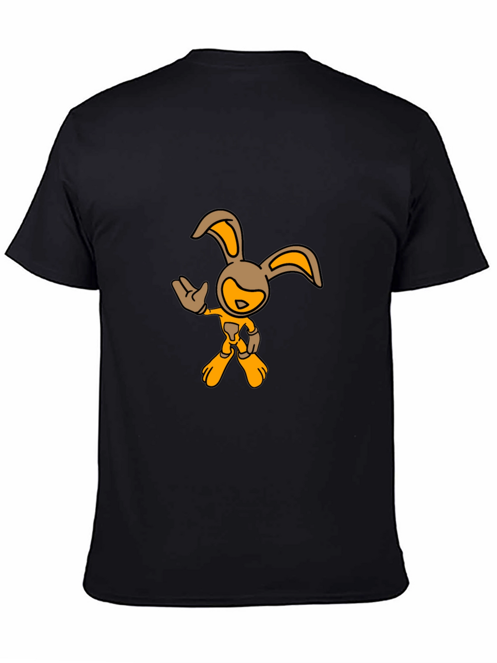 Black T-Shirt with Cartoon Rabbit Graphic