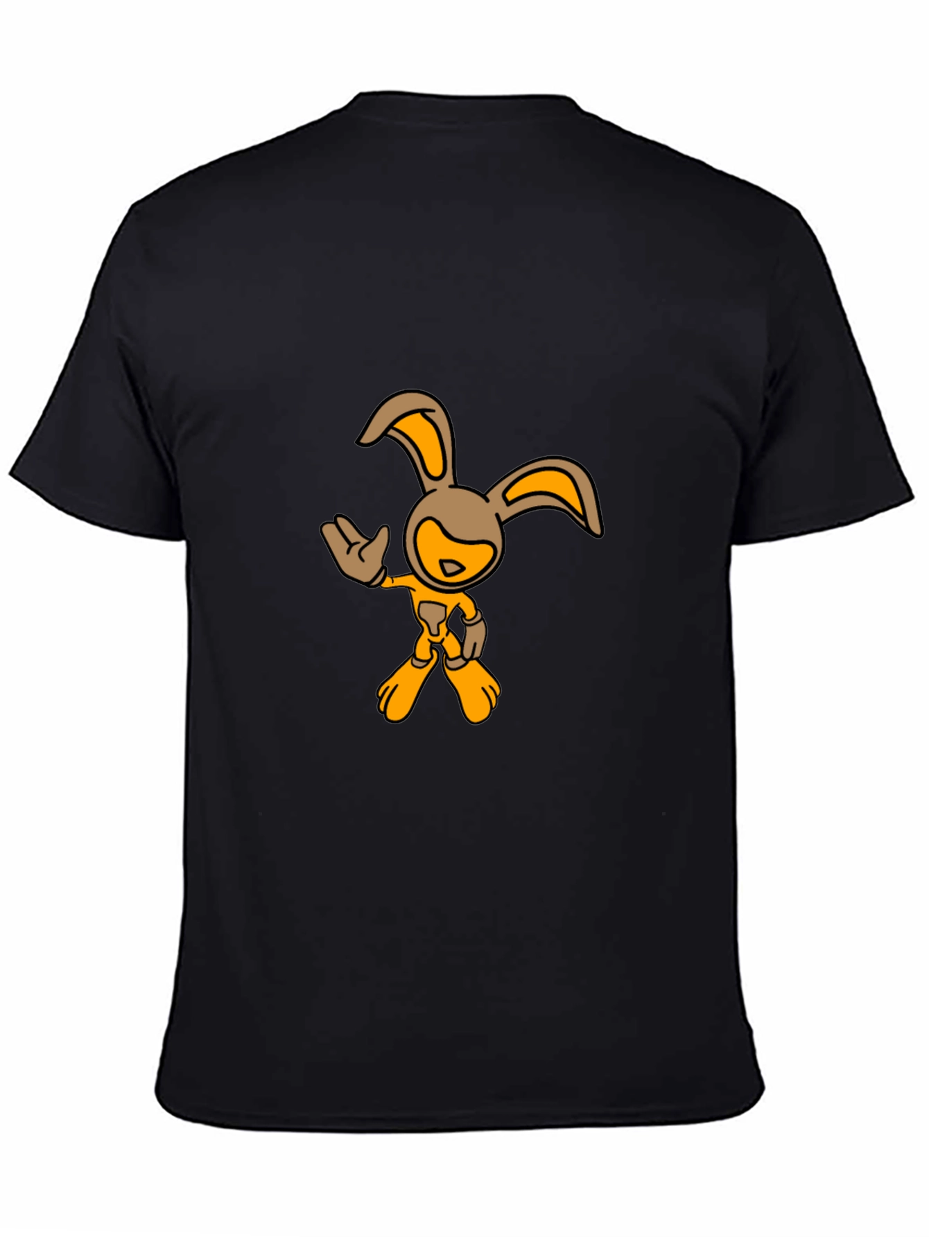 Black T-Shirt with Cartoon Rabbit Graphic