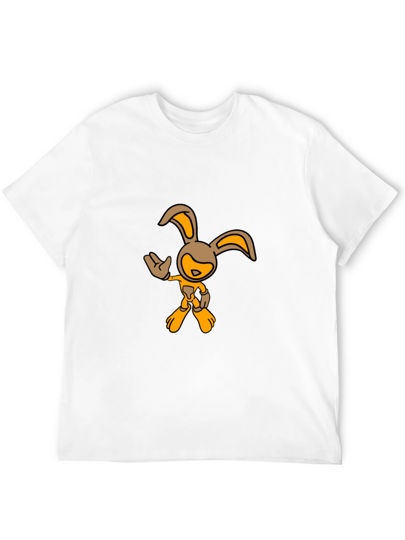 Black T-Shirt with Cartoon Rabbit Graphic