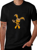 Black T-Shirt with Cartoon Rabbit Graphic