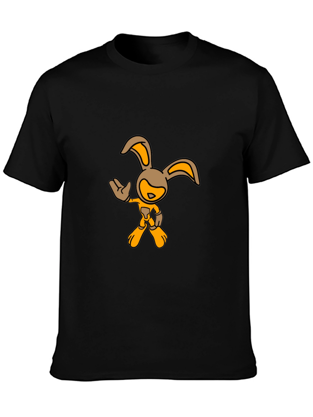 Black T-Shirt with Cartoon Rabbit Graphic