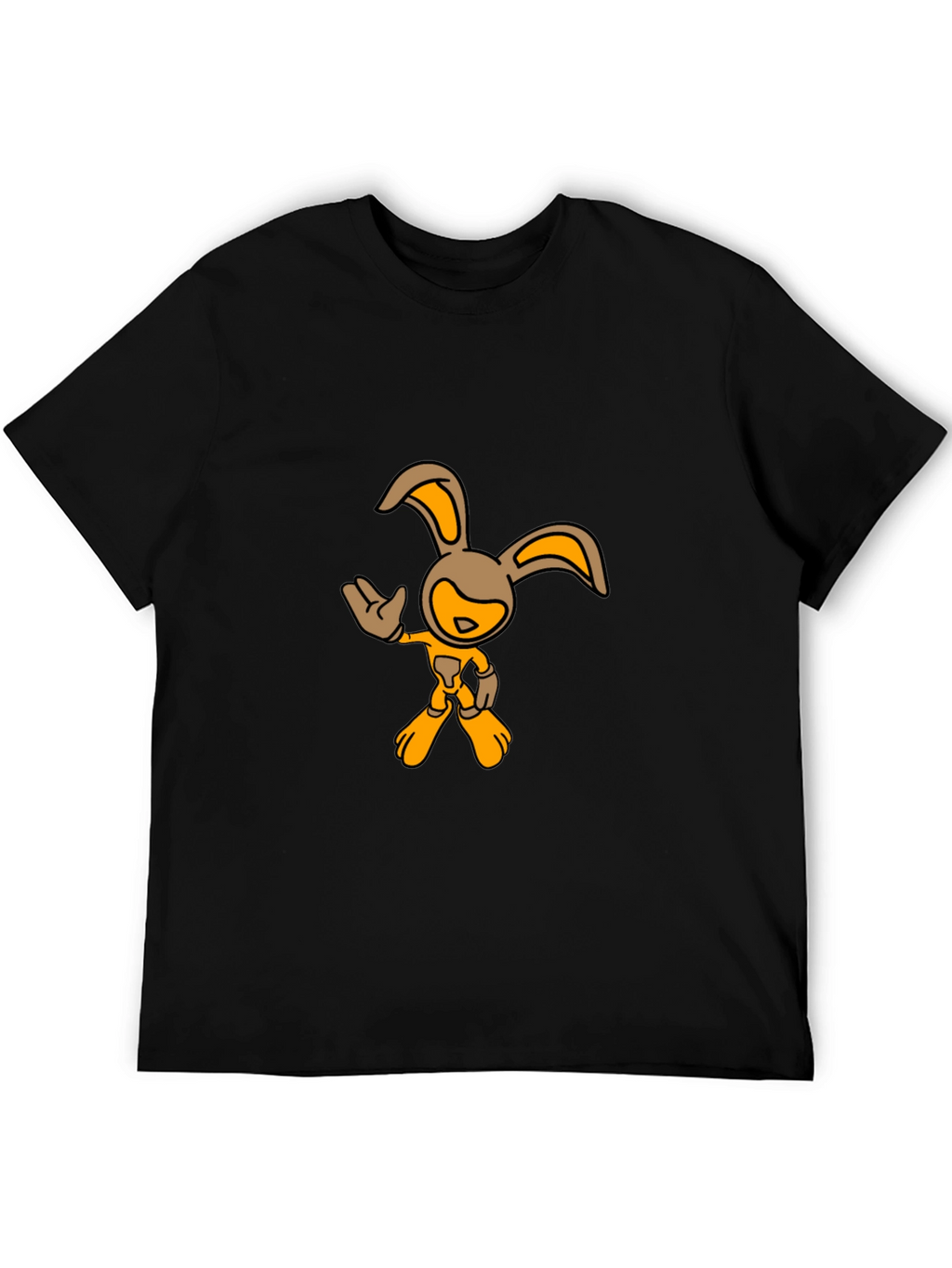 Black T-Shirt with Cartoon Rabbit Graphic