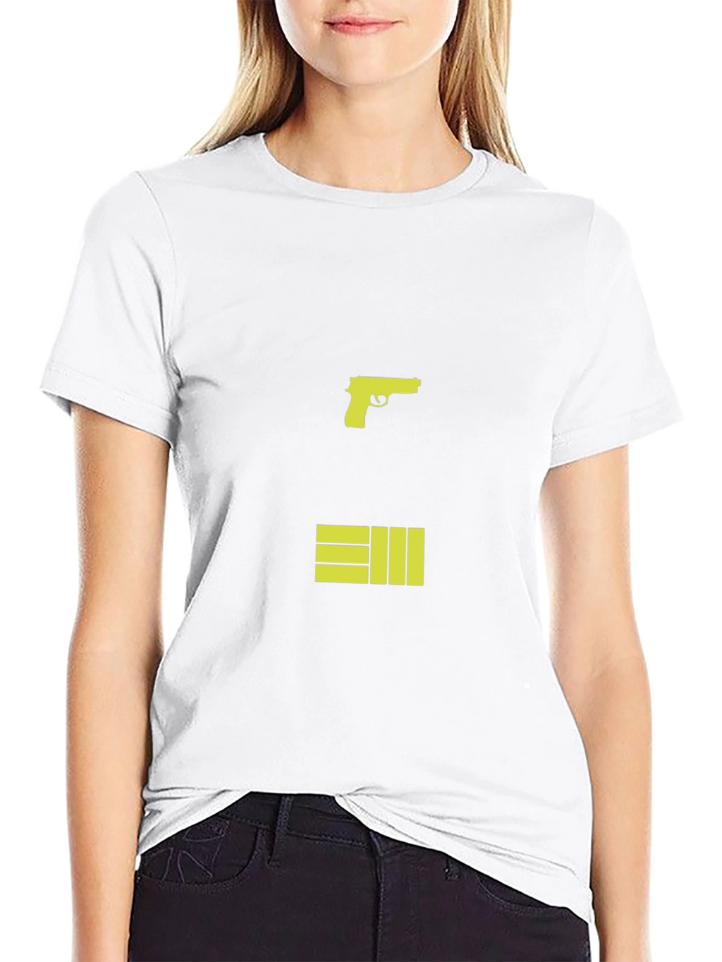 Black T-Shirt with Graphic Gun and Bars Design