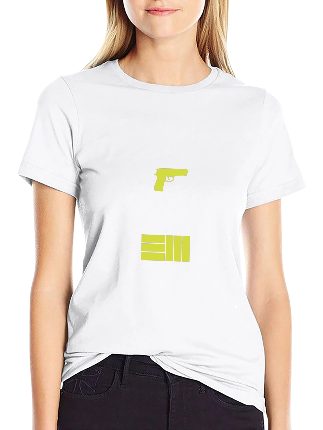 Black T-Shirt with Graphic Gun and Bars Design
