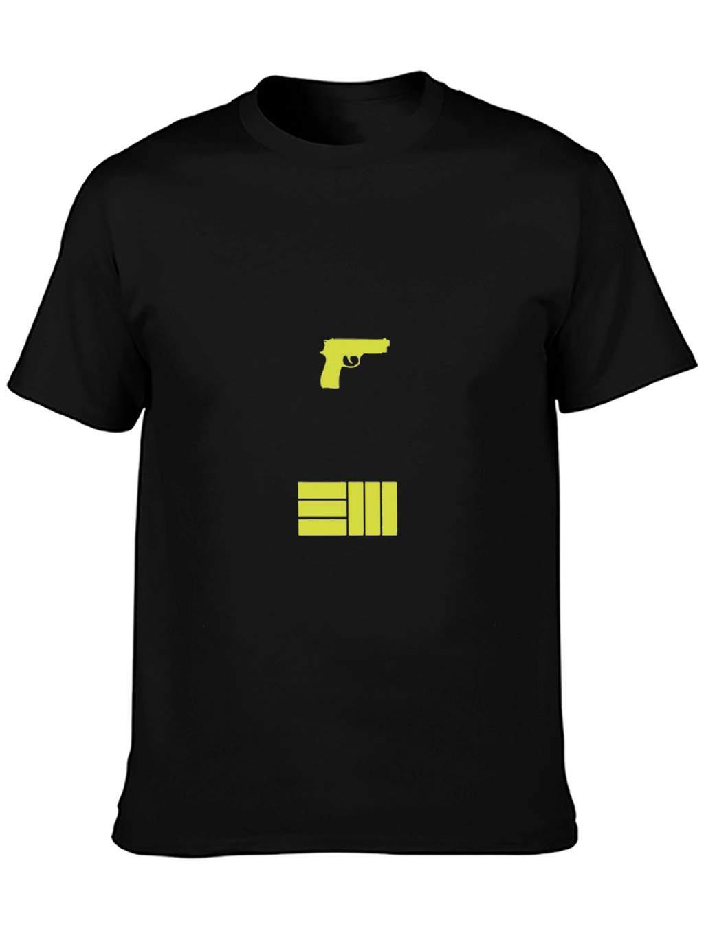 Black T-Shirt with Graphic Gun and Bars Design