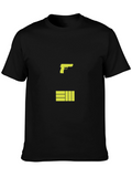 Black T-Shirt with Graphic Gun and Bars Design