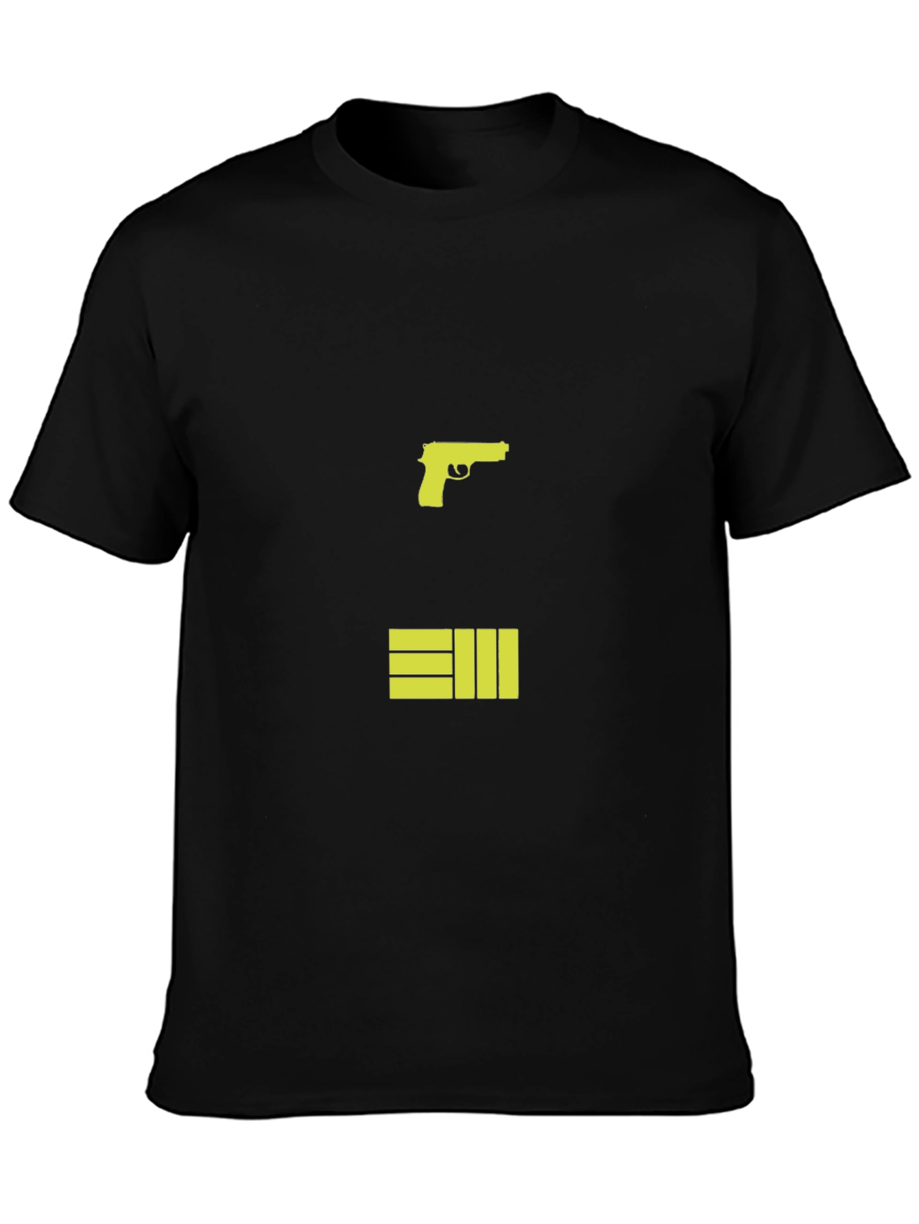 Black T-Shirt with Graphic Gun and Bars Design