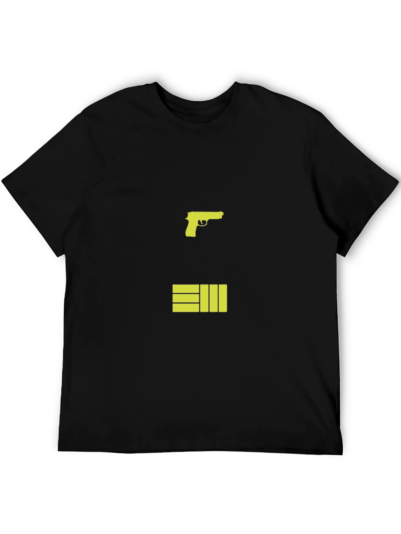 Black T-Shirt with Graphic Gun and Bars Design