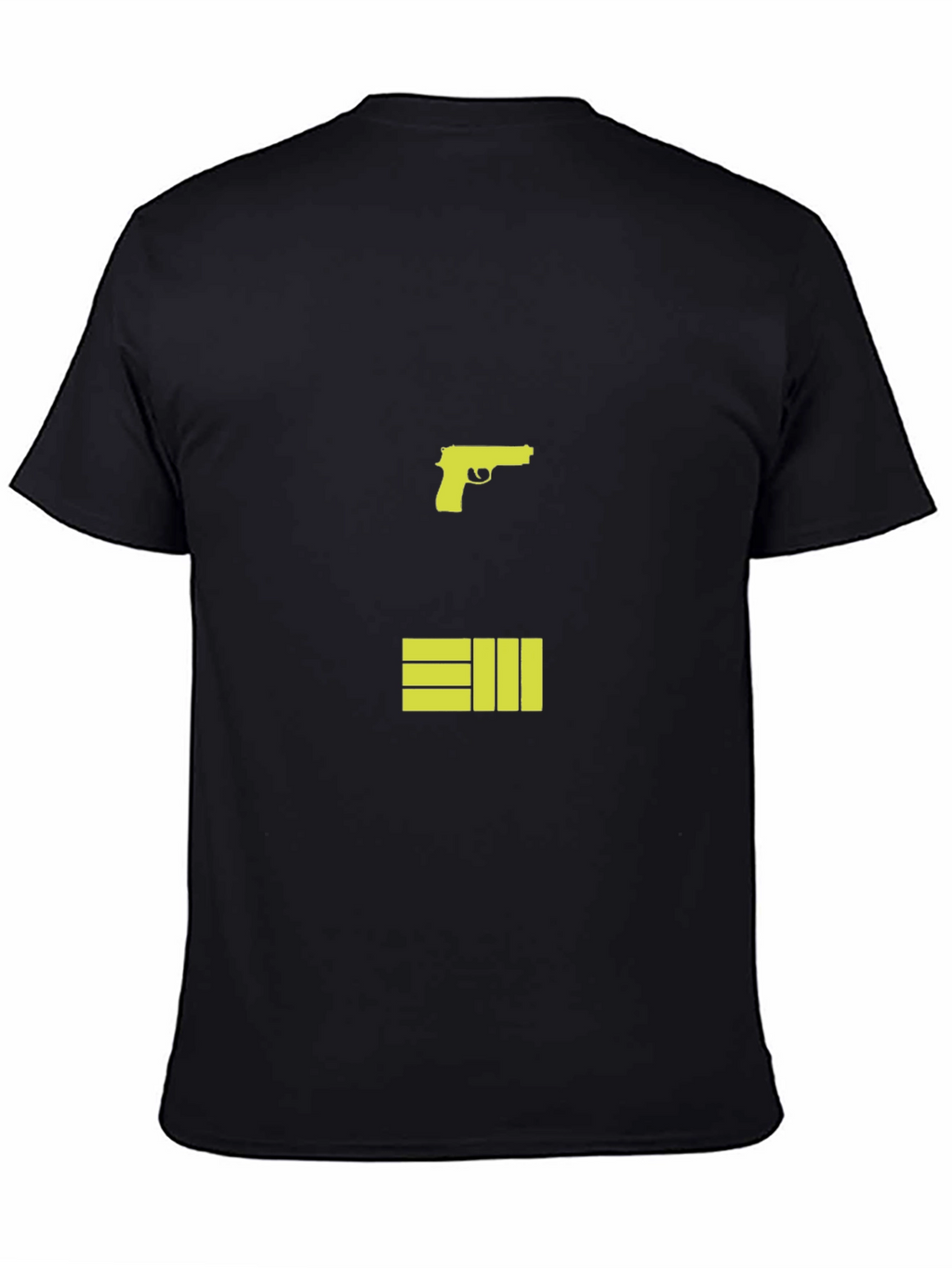 Black T-Shirt with Graphic Gun and Bars Design