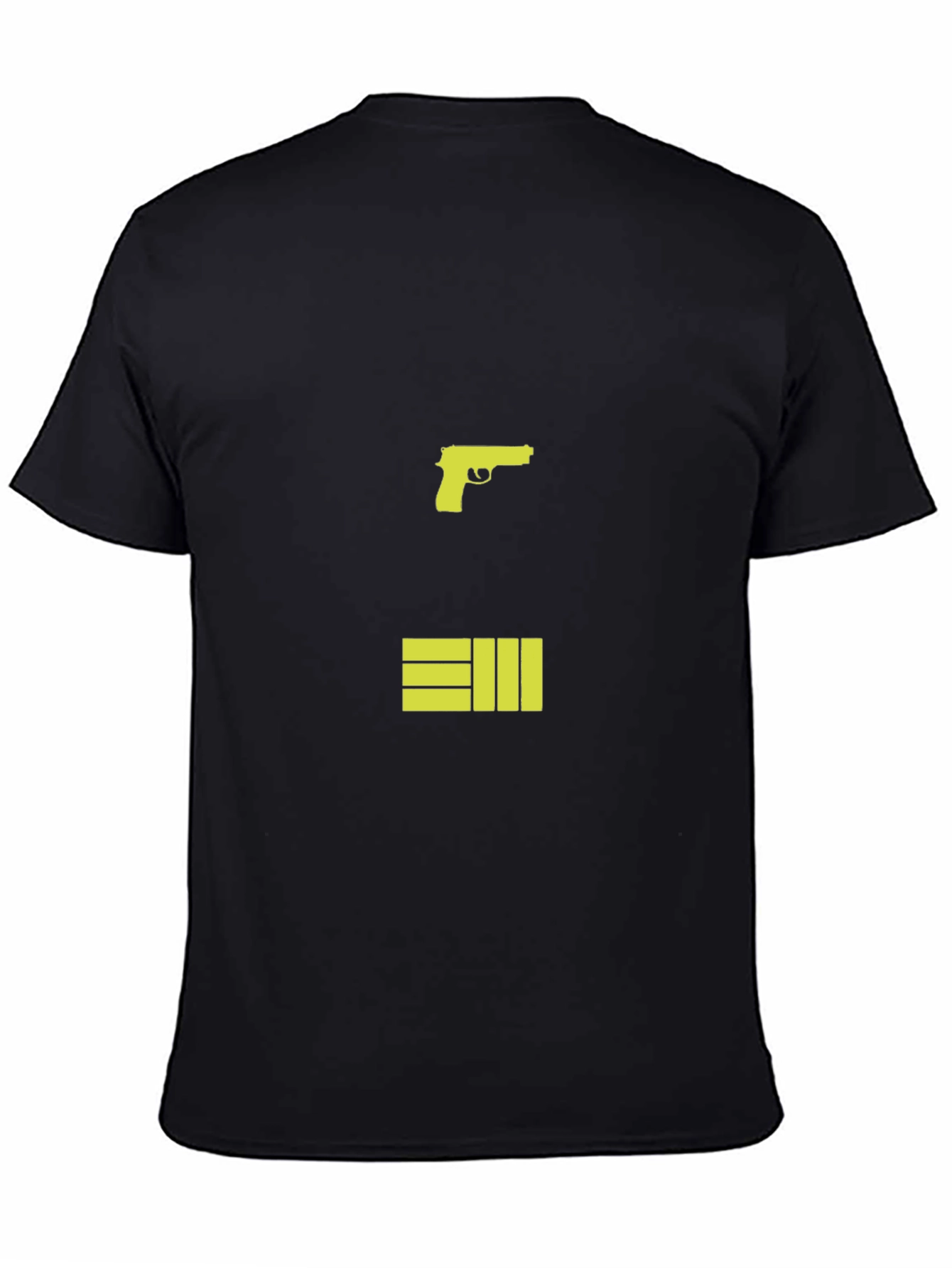 Black T-Shirt with Graphic Gun and Bars Design