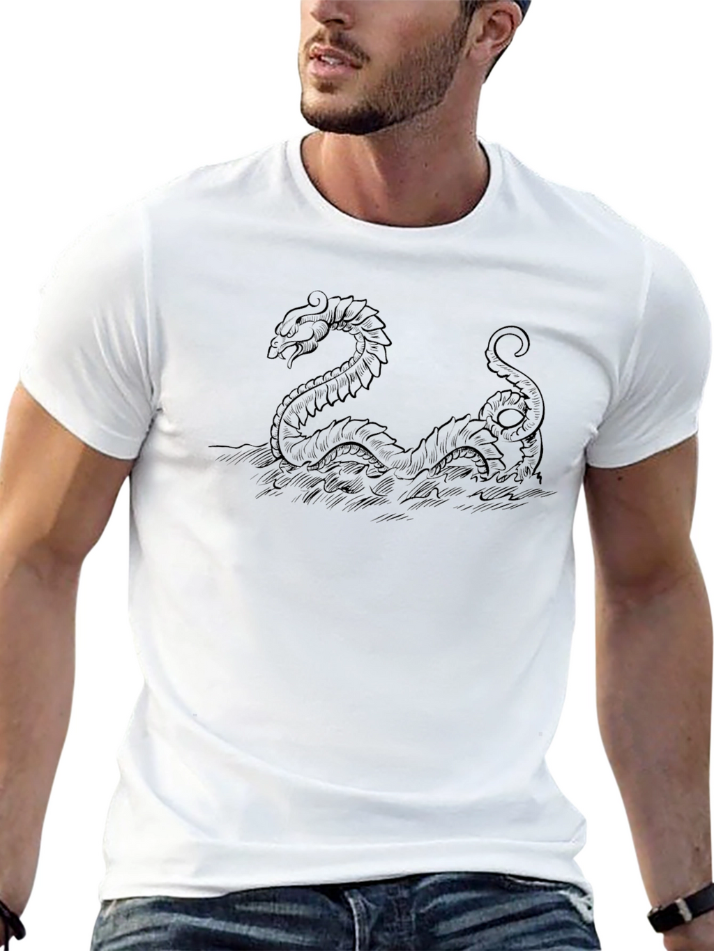 Sea Serpent Graphic T-Shirt - Black