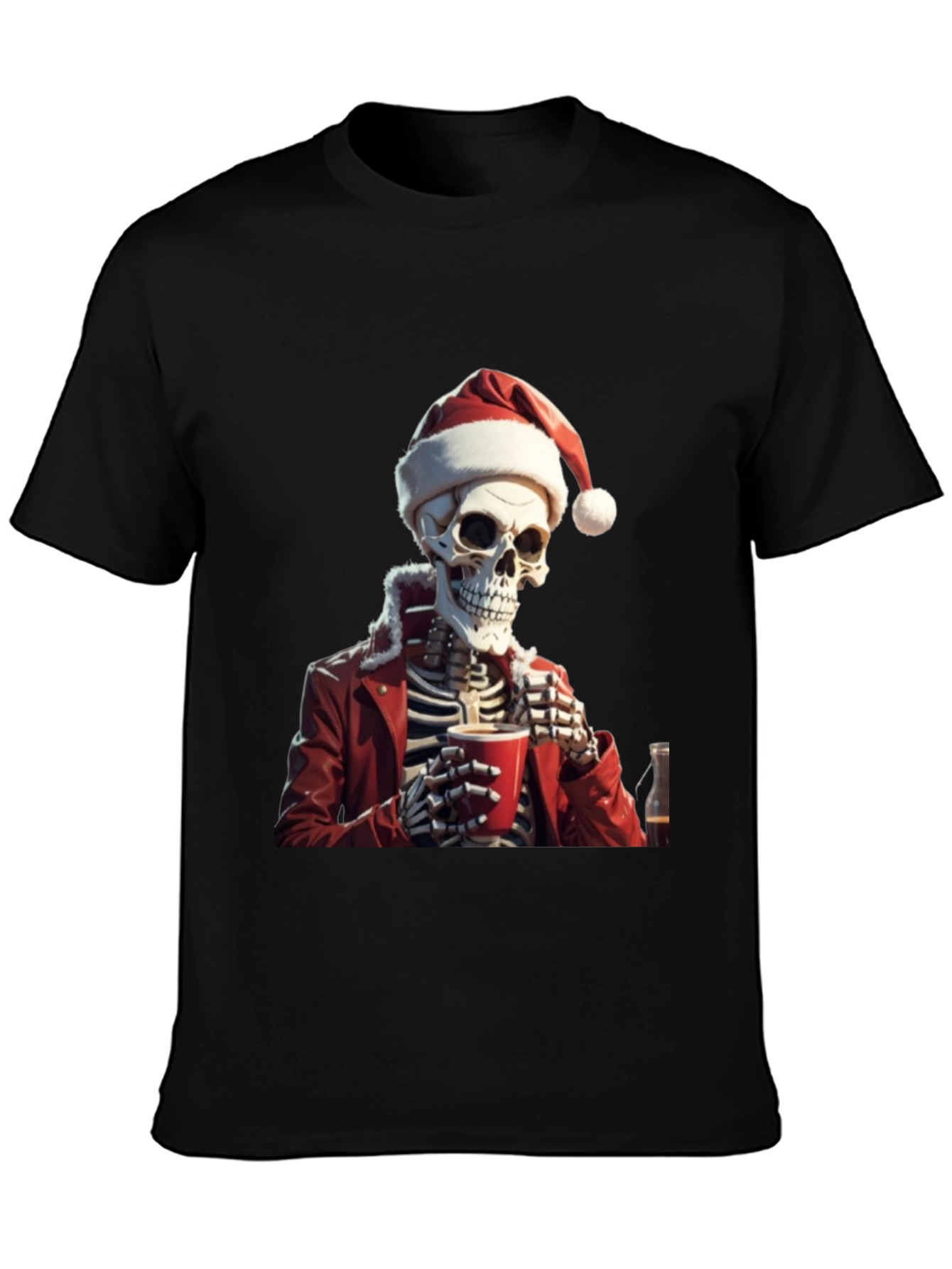Festive Skeleton Graphic Tee - Holiday Humor