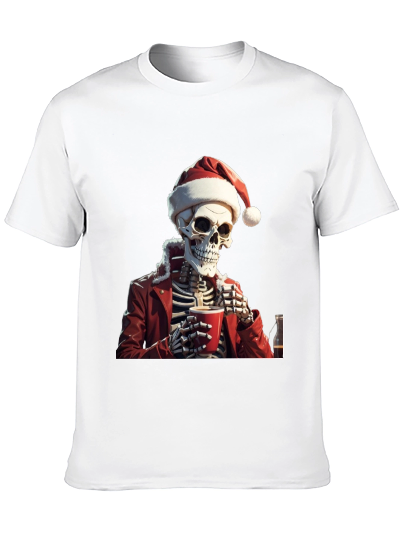 Festive Skeleton Graphic Tee - Holiday Humor