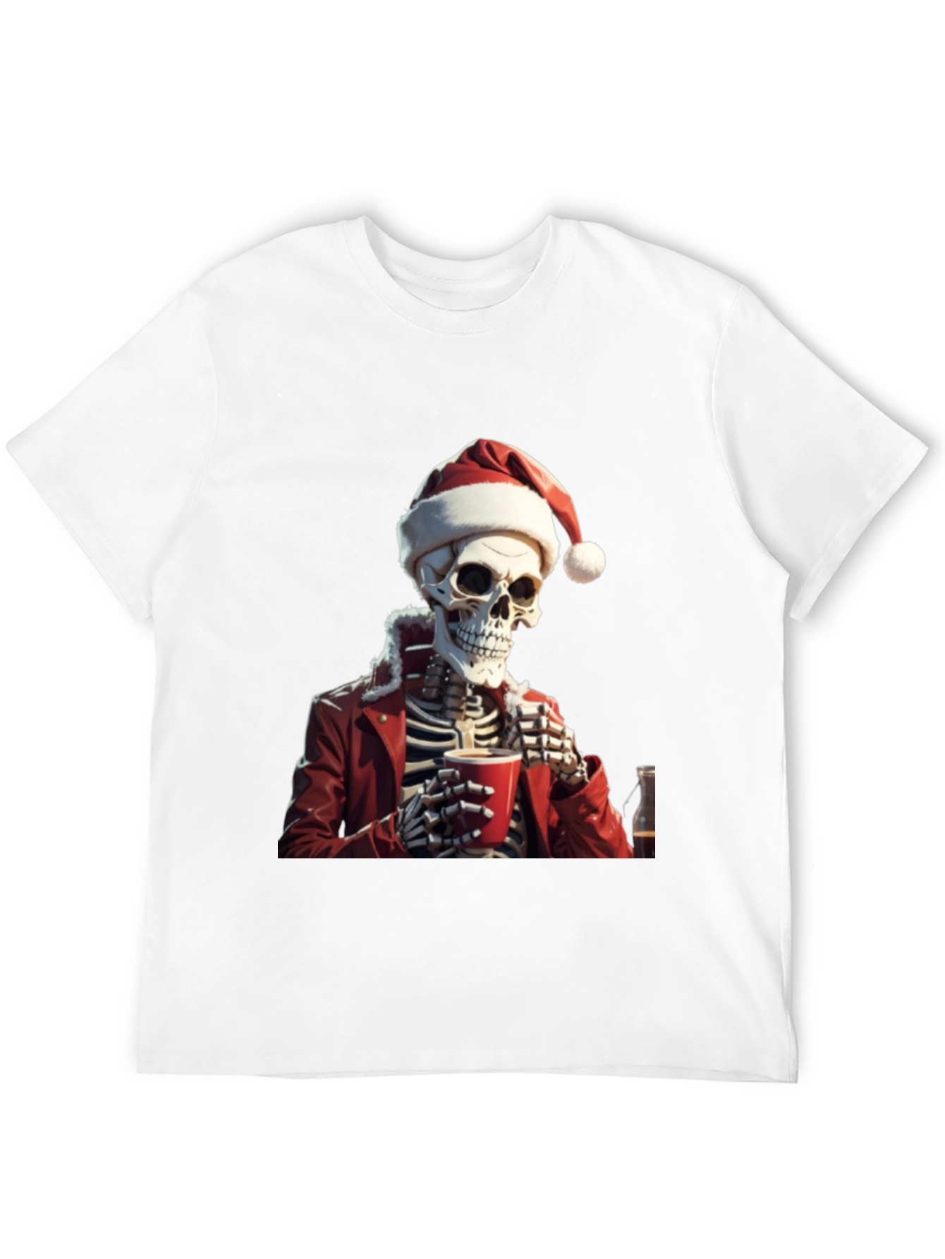 Festive Skeleton Graphic Tee - Holiday Humor